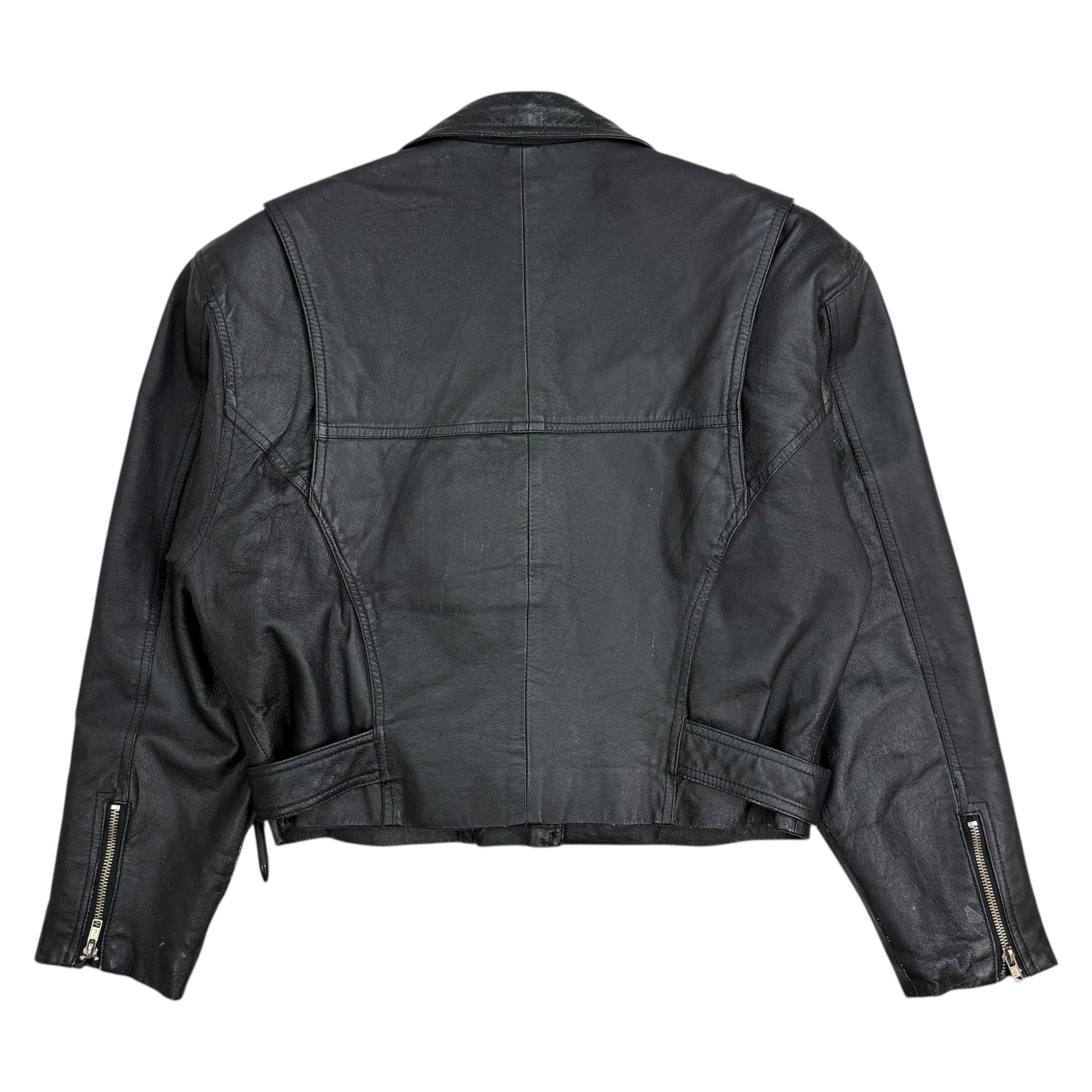 Vintage Annex Cropped Leather Moto Jacket Black