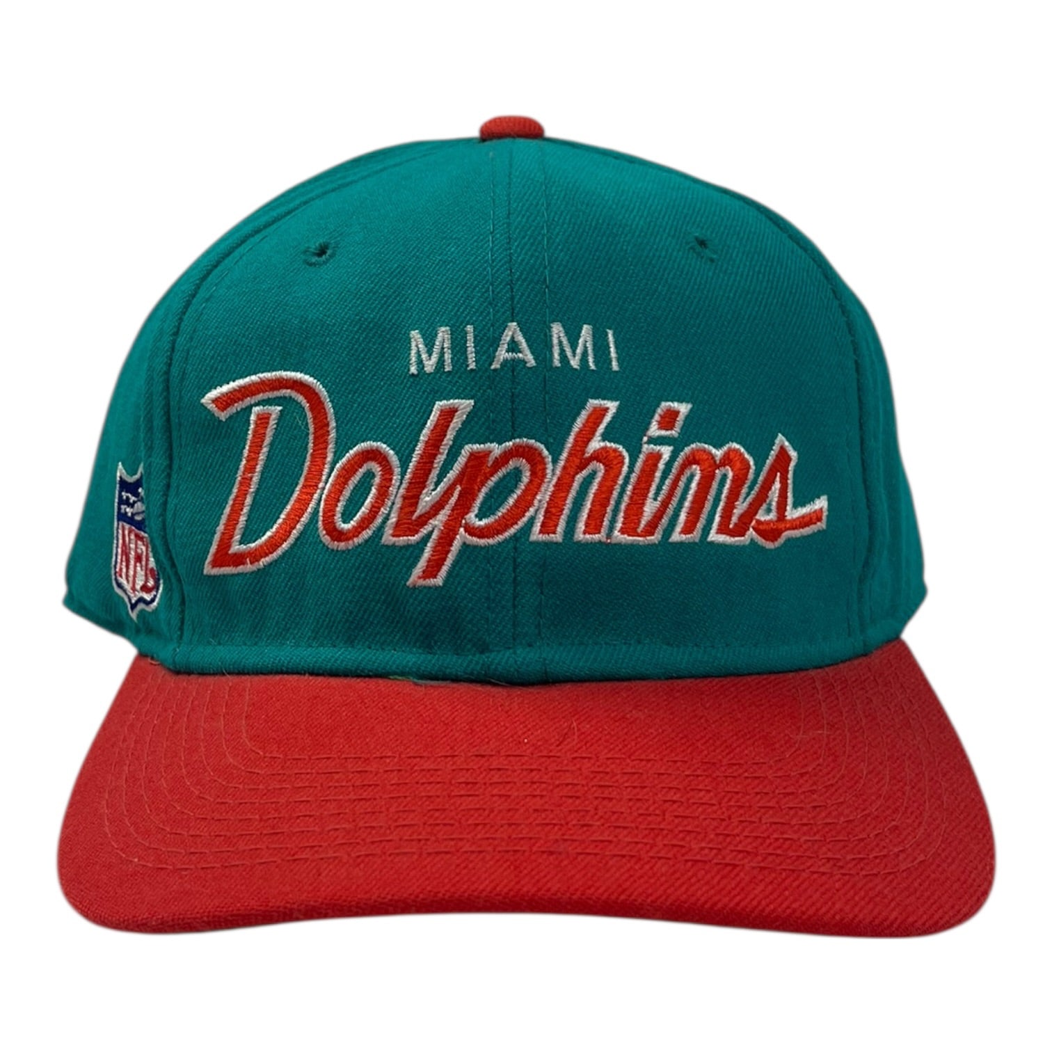 Vintage Miami Dolphins Double Line Script Fitted Hat Teal