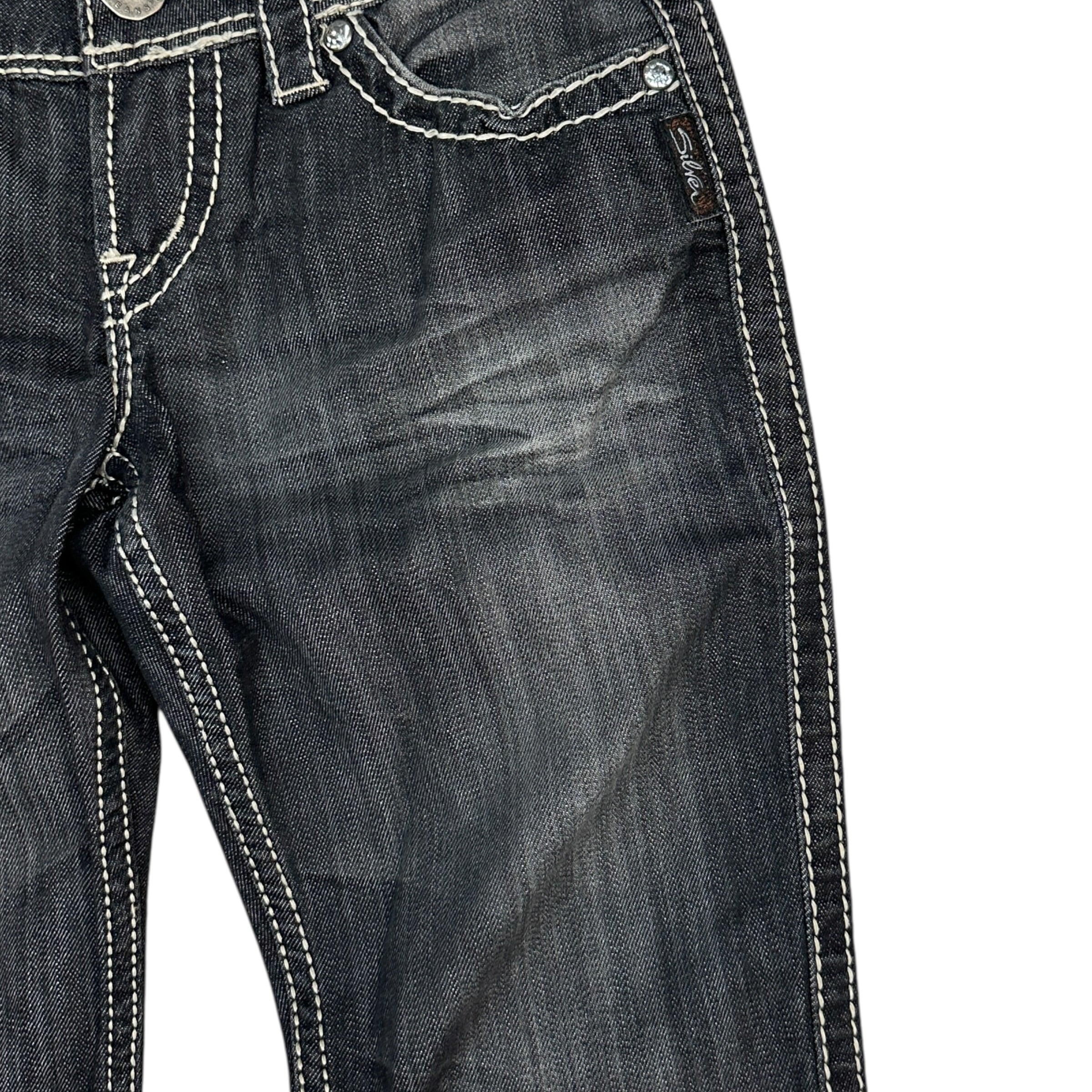 (W) Vintage Y2K Silver Jeans Slim Bootcut Denim Washed Black