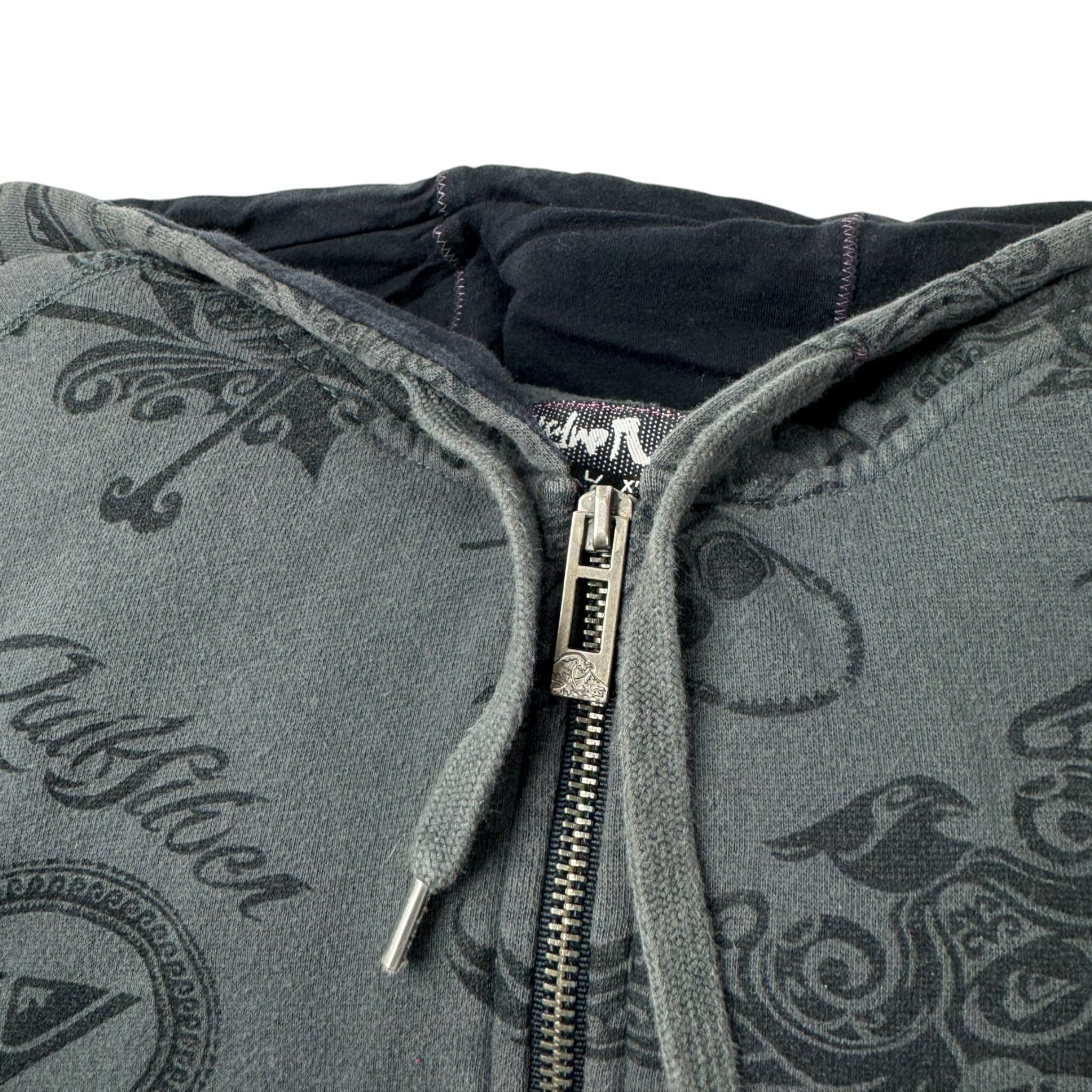 Vintage Y2K Quiksilver Tribal Surf Zip Up Hoodie Grey
