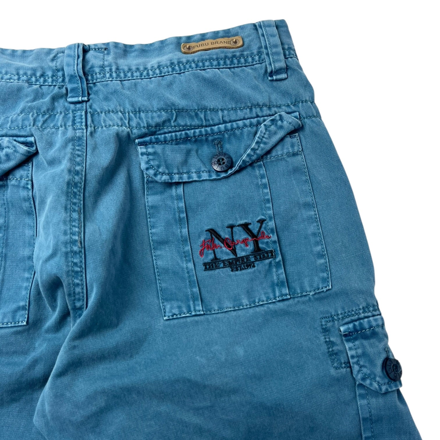 Vintage Fubu Embroidered Cargo Shorts Blue