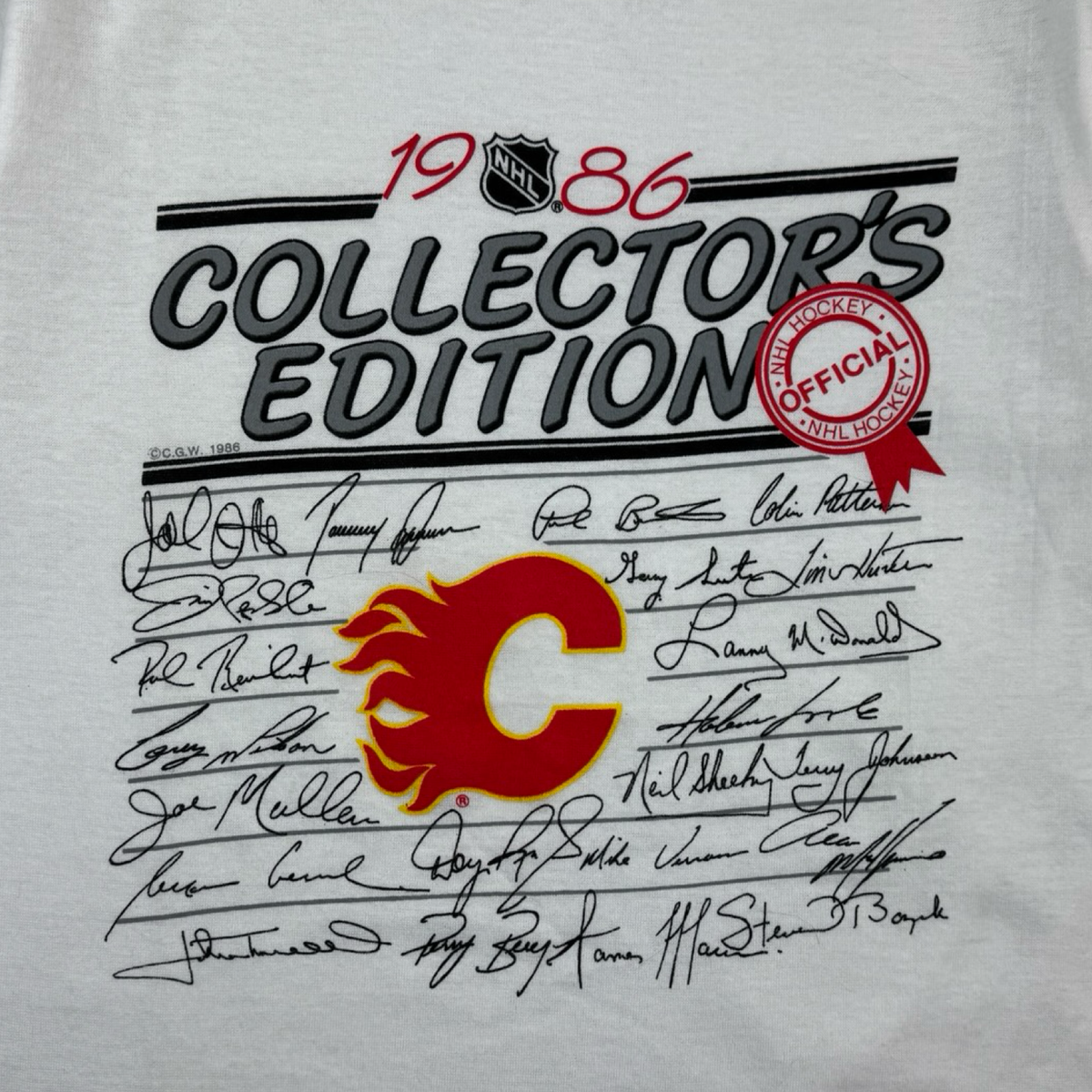 1986 Calgary Flames Autograph Graphic T-Shirt White