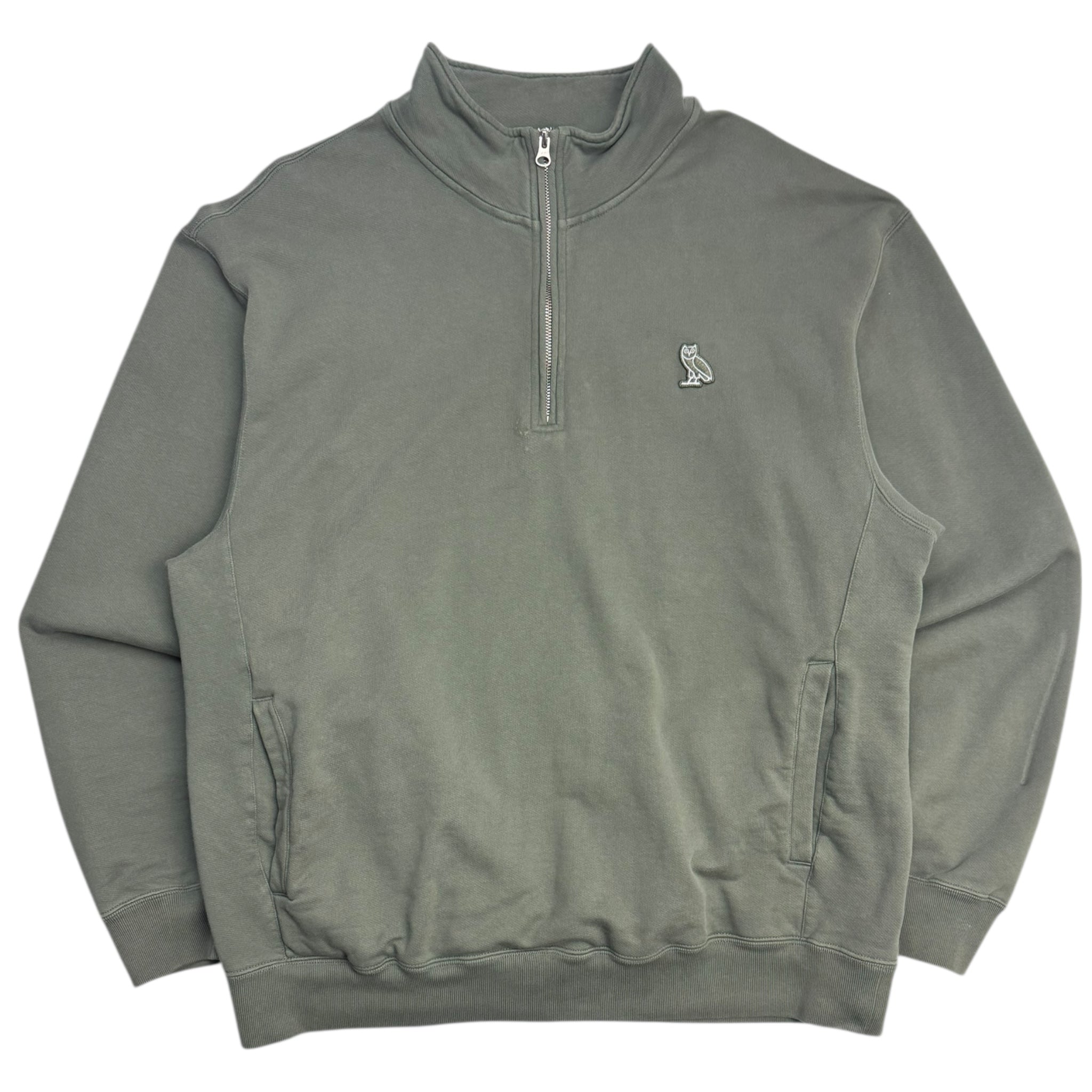 OVO Quarter Zip Locket Logo Sweater Washed Green
