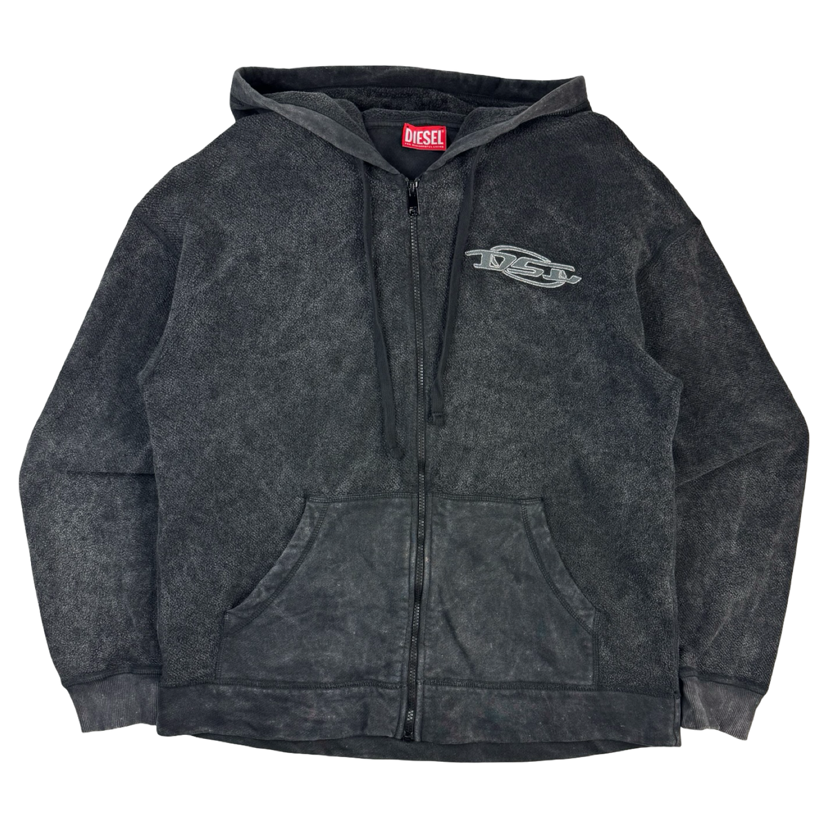 Diesel S-Ors Cotton Fleece Marble Wash Relaxed Fit Full Hoodie