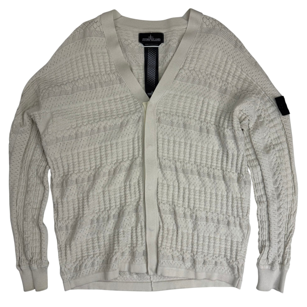 Stone Island Shadow Project Japanese Aran Knit Cardigan Cream