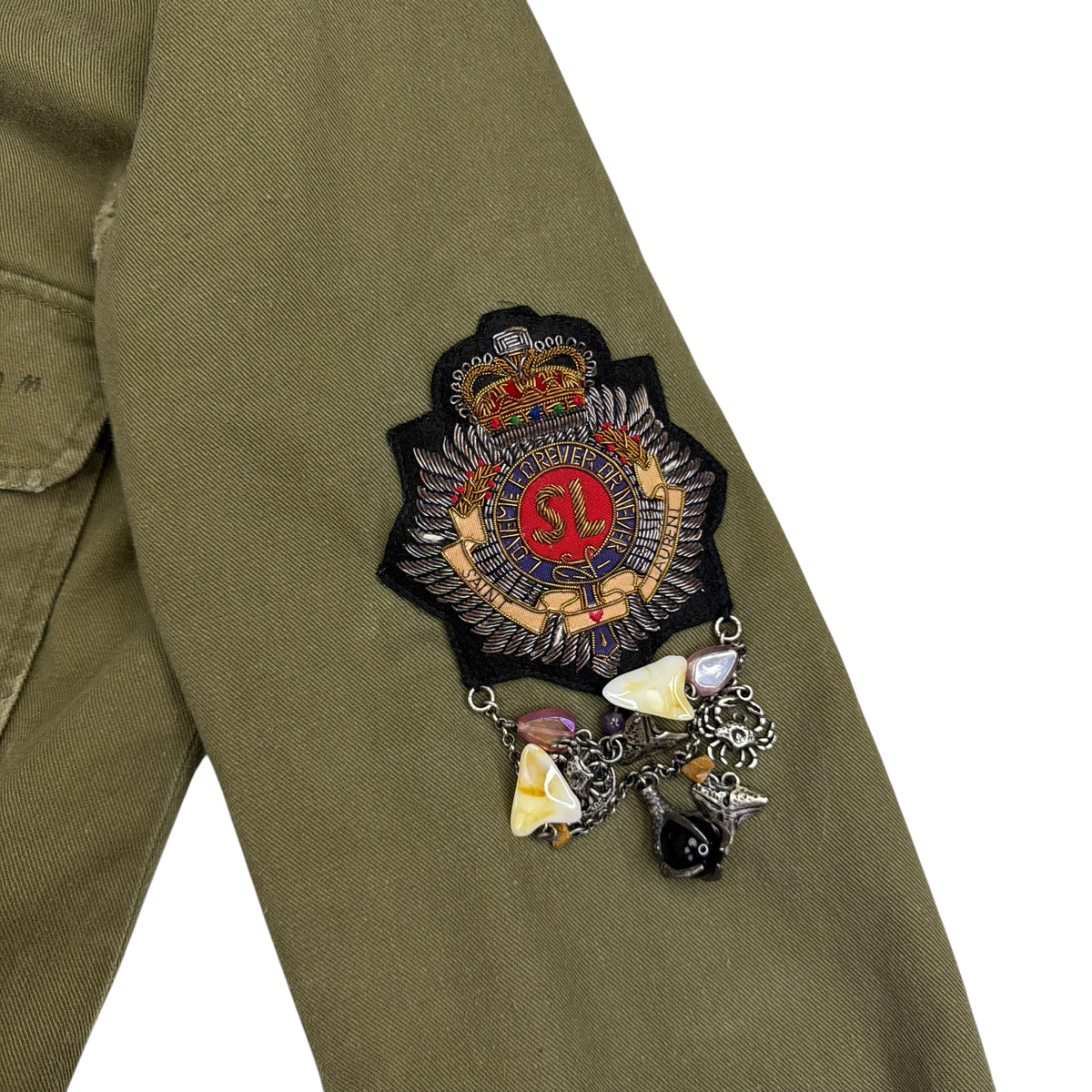 (W) Saint Laurent Paris Military Crest Work Shirt Green