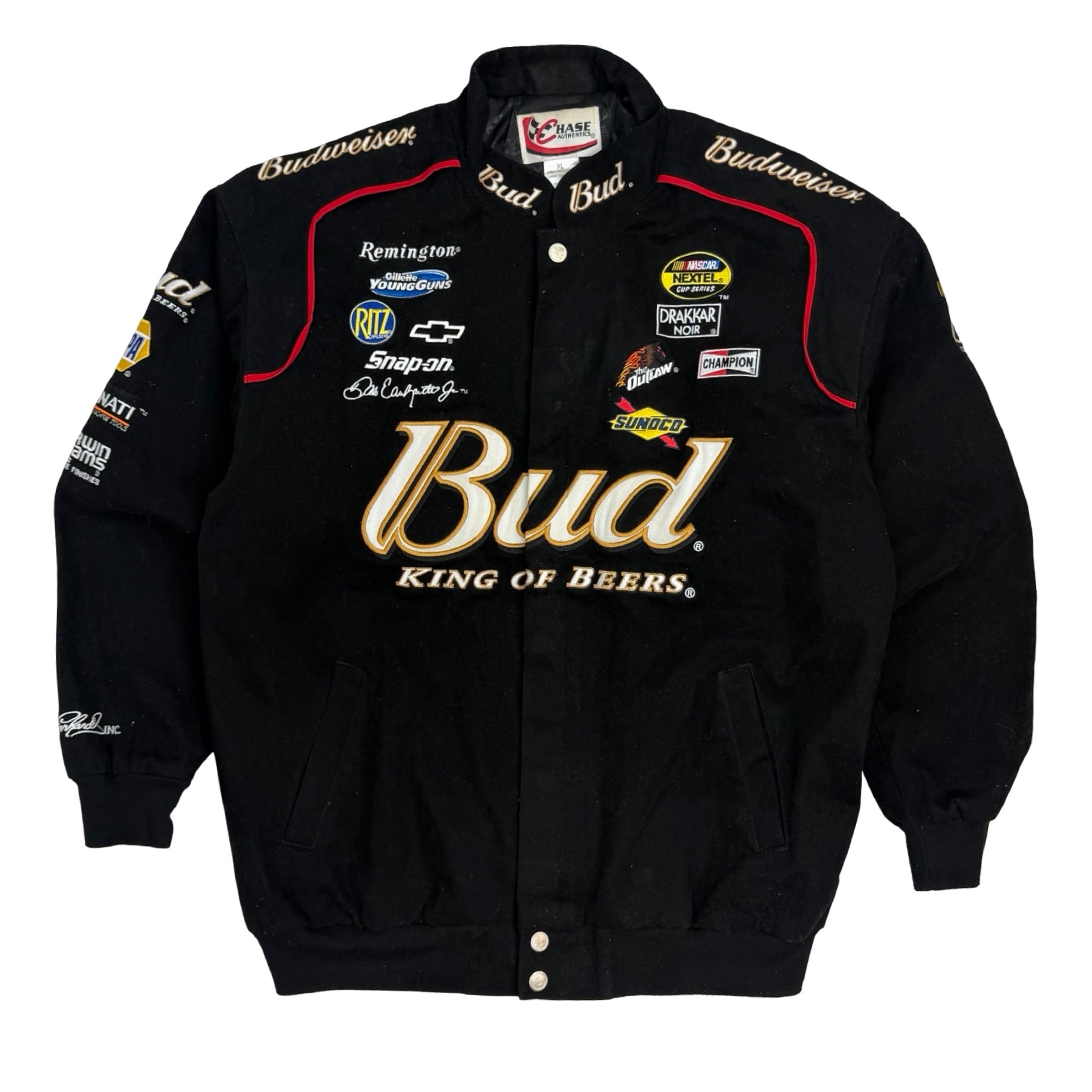 Vintage NASCAR Dale Earnhardt Jr Budweiser King Of Beers Racing Jacket Black