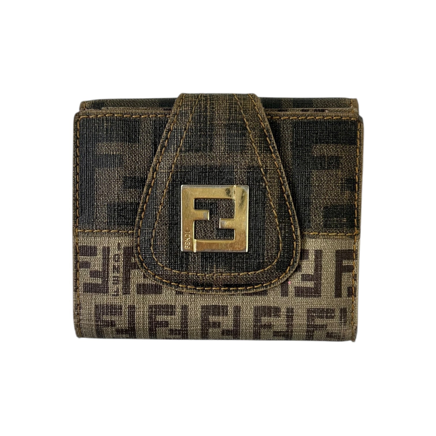 Fendi Zucca Compact Bi-Fold Wallet Beige