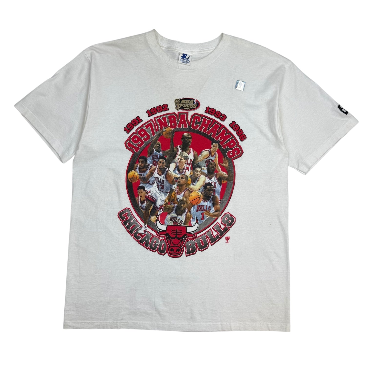 1997 Starter Chicago Bulls NBA Champs Tee Whitet