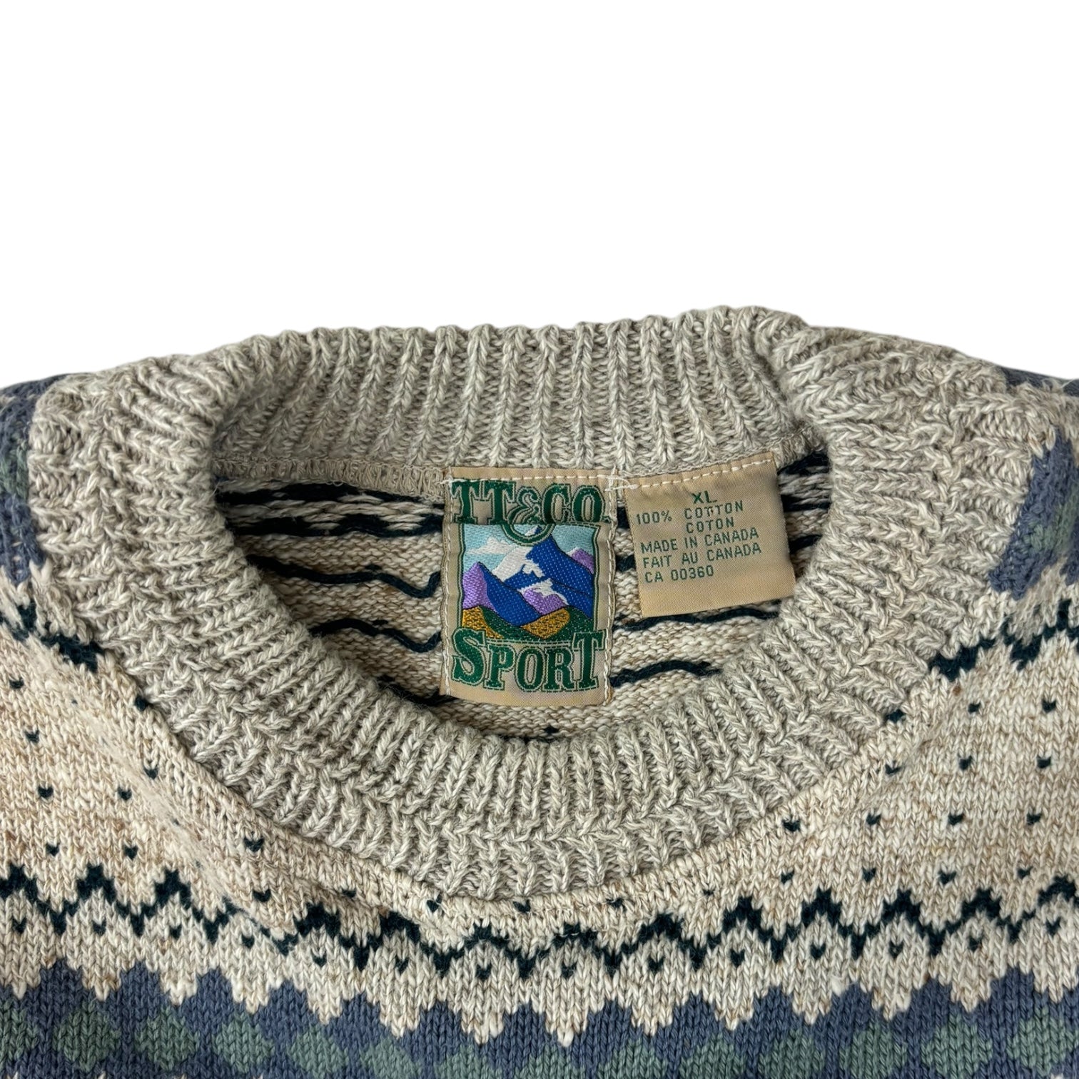 Vintage TT & Co. Sport Fair Isle Cotton Knit Sweater Cream/Blue