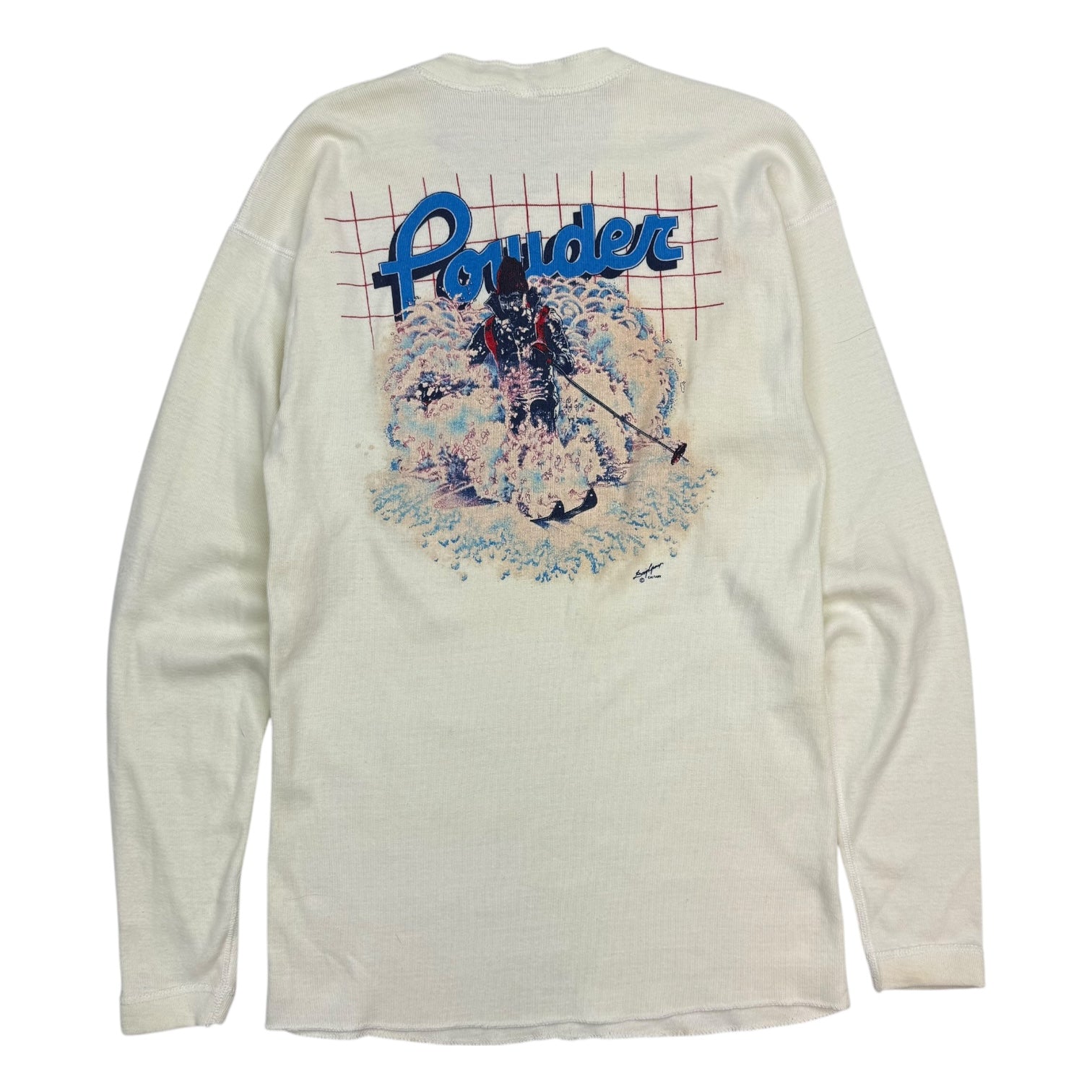 1980s ‘I Like The White Stuff’ Powder Skiing Henley Shirt White