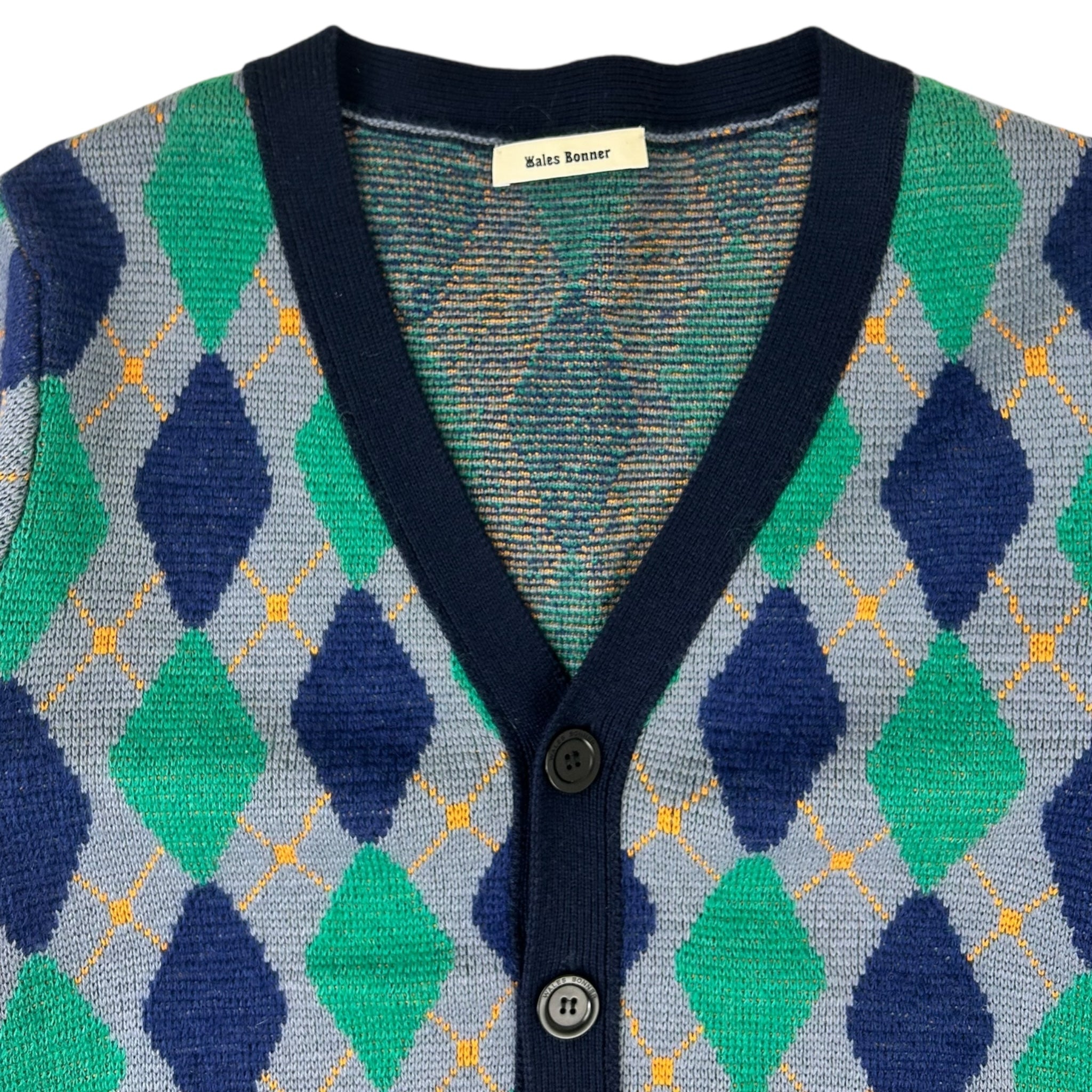 WALES BONNER Argyle Wool-trimmed Mohair-blend Cardigan Blue