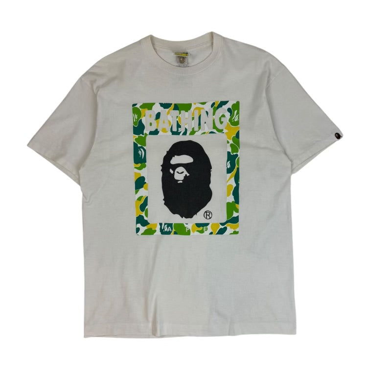 BAPE ABC Yellow/Green Camo Ape Logo T-Shirt White