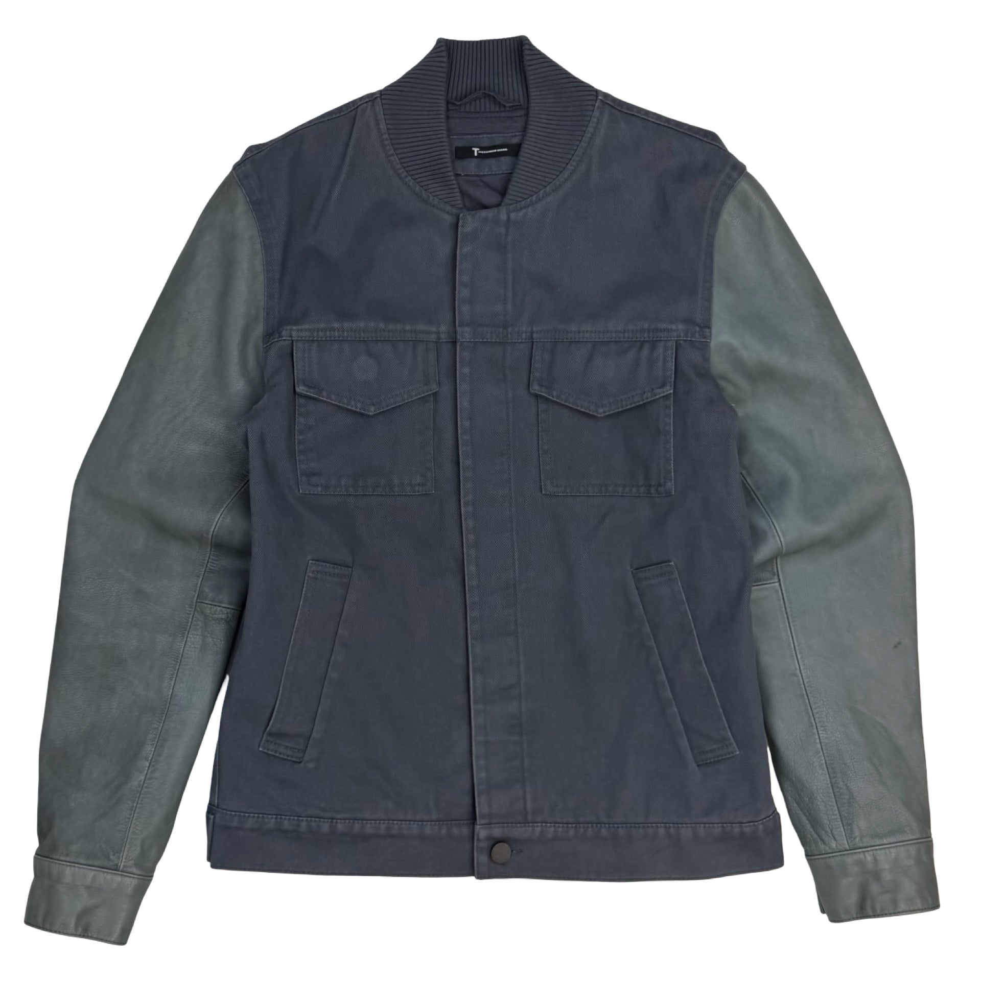 T By Alexander Wang Leather Sleeve Denim Jacket Grey