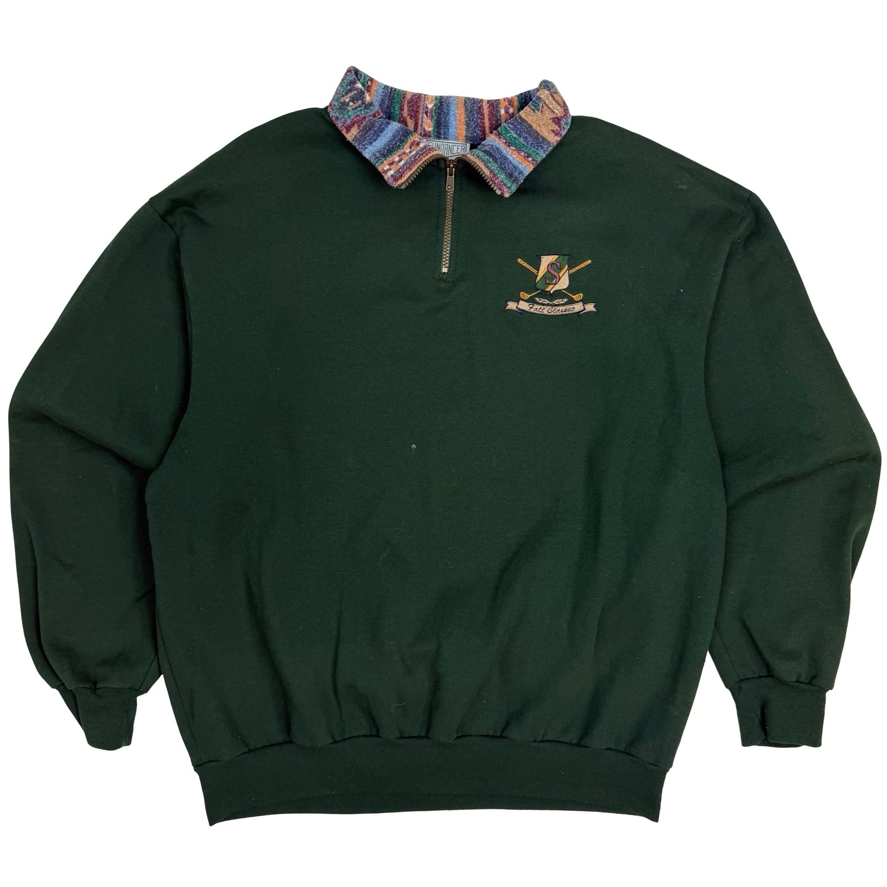 Vintage Fall Classic Quarter Zip Sweater Green