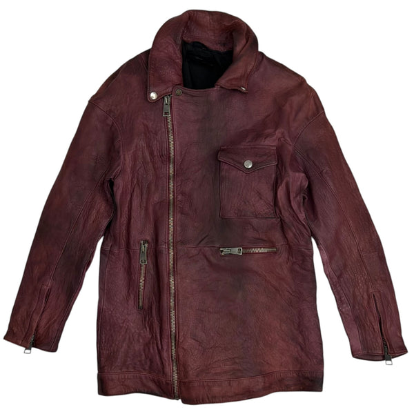 (W) Diesel Black Gold Assymetrical Zip Leather Jacket Burgundy