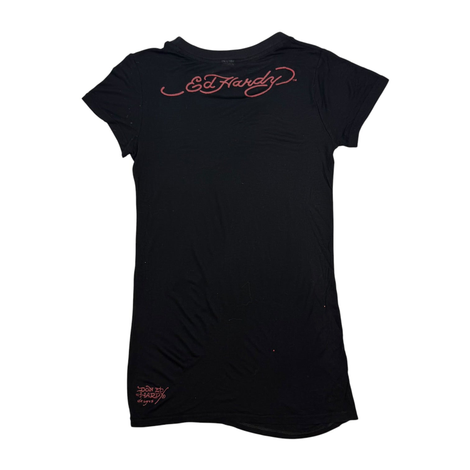 (W) Vintage Ed Hardy Rhinestone Skull And Heart Tee Black
