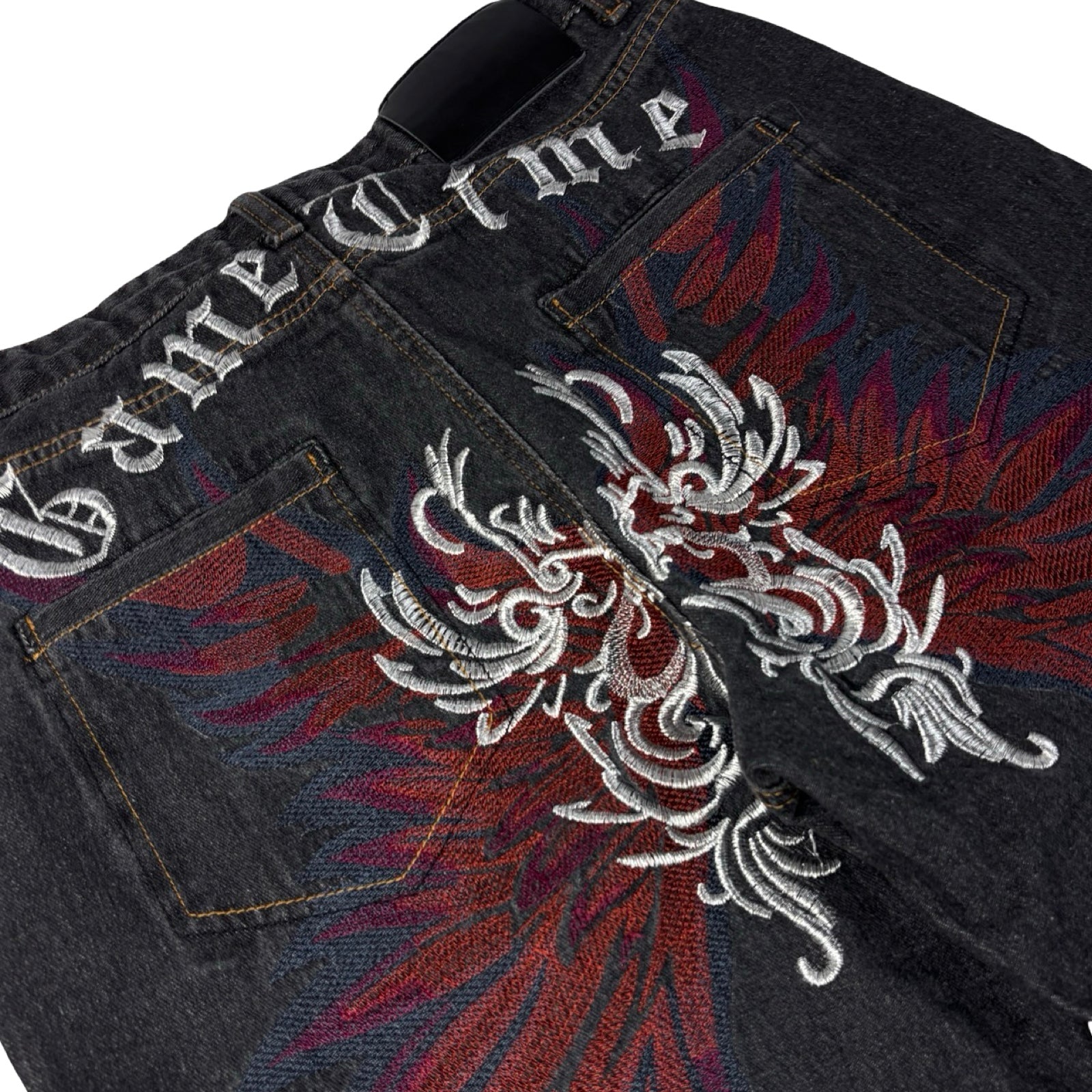 Vintage Y2K Game Time Gothic Embroidered Denim Bottoms