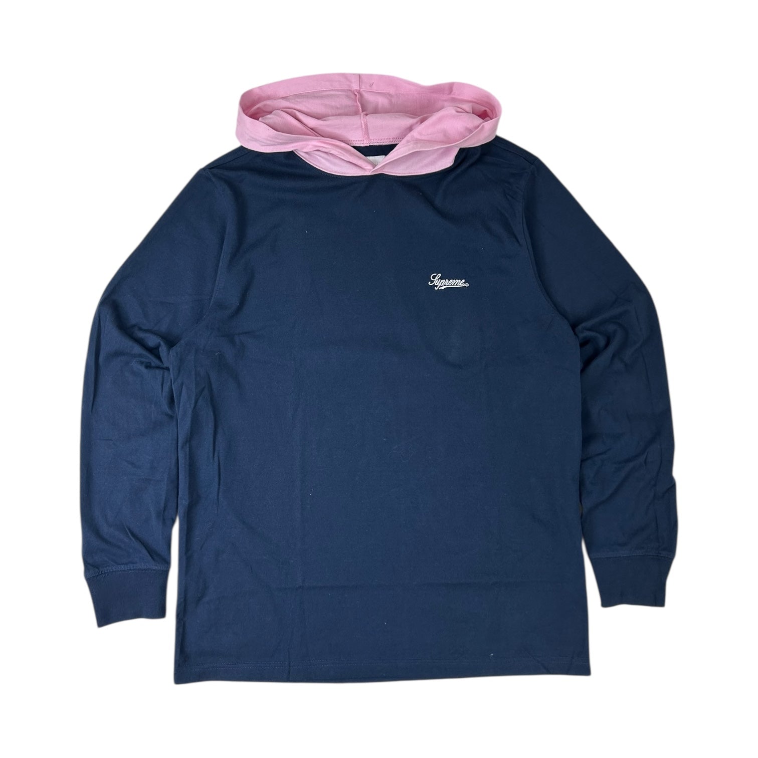 Supreme Contrast Hooded Long Sleeve Pink/Navy