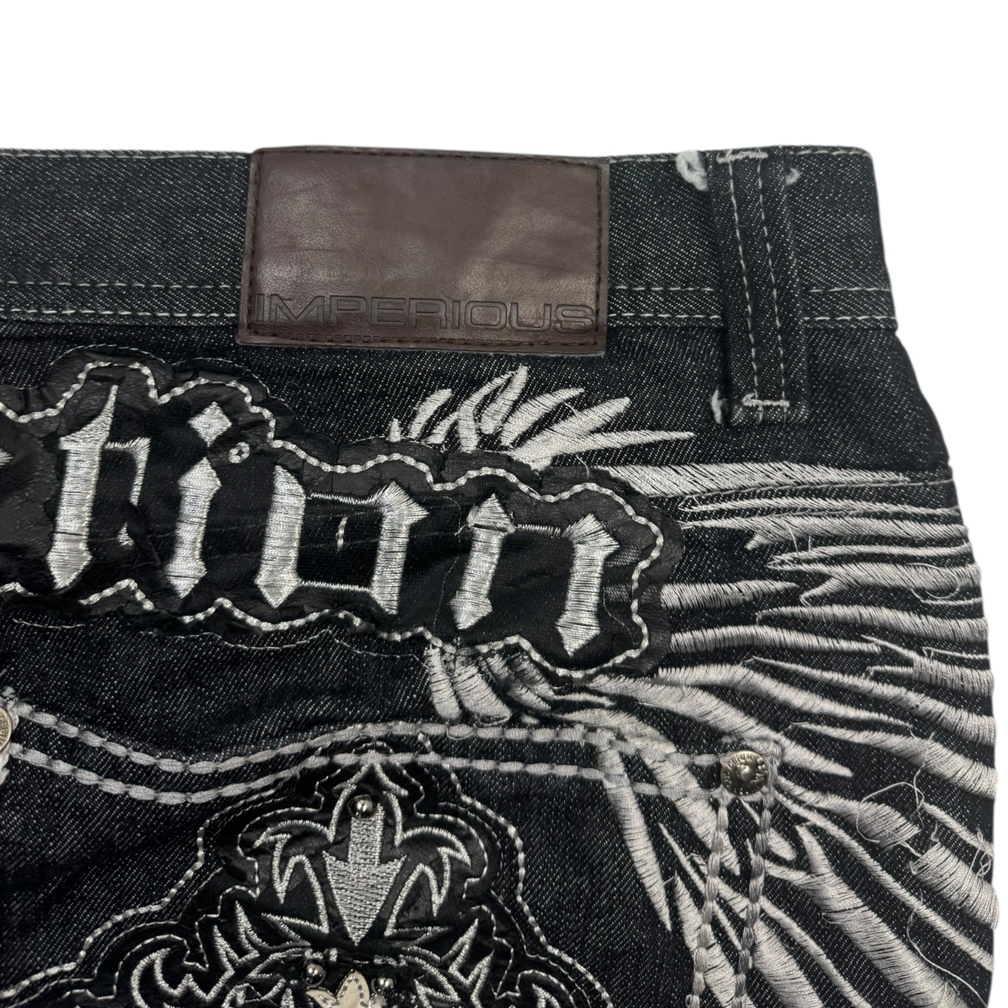 Y2K Imperious Embroidered Black Denim Bottoms