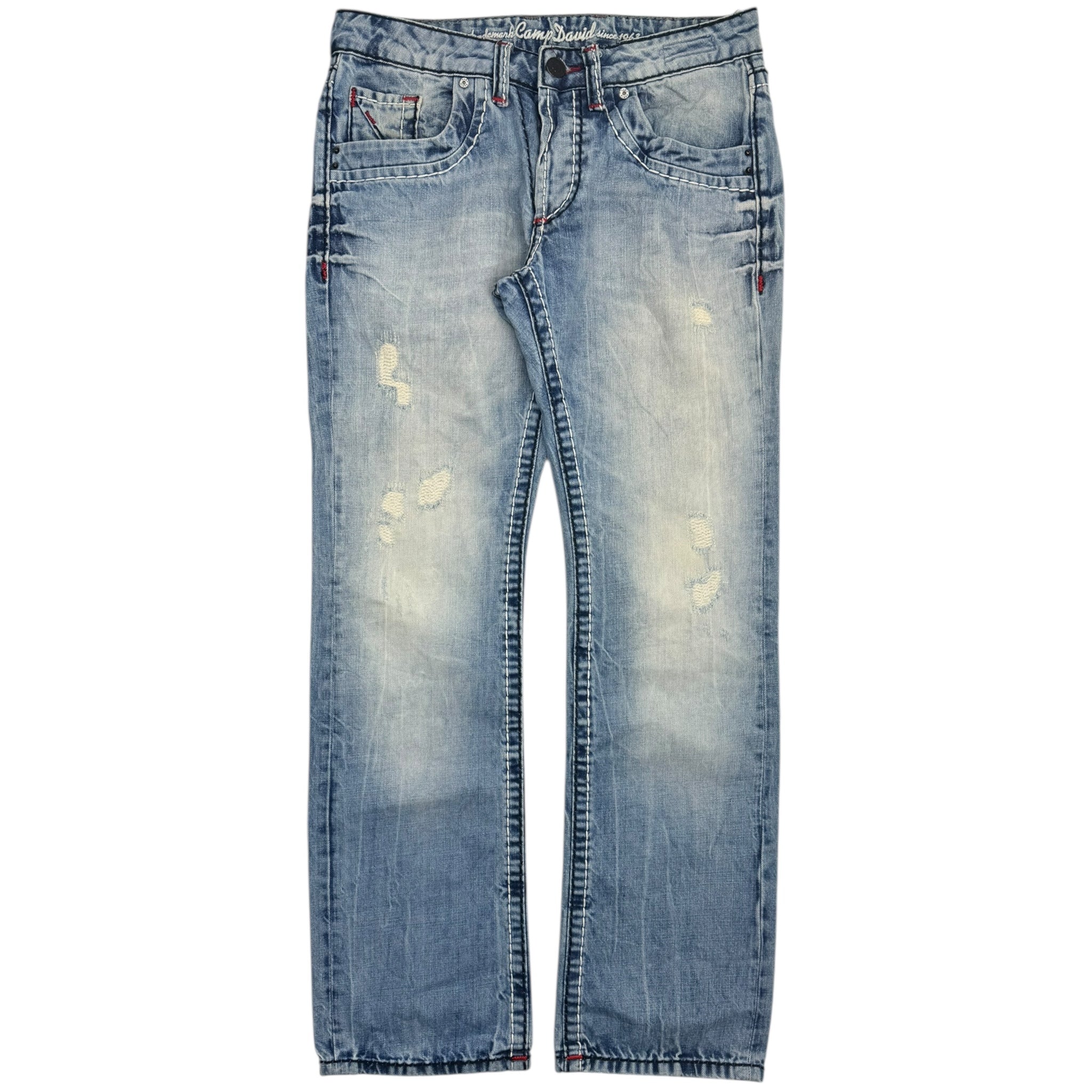 Y2K Camp David Contrast Stitch Embroidered Euro Denim Light Wash Bottoms