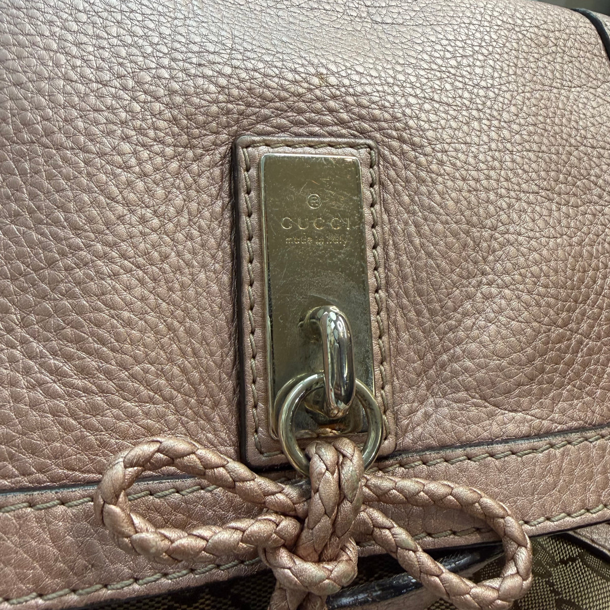 (W) Gucci GG Canvas Bella Flap Satchel Bag Beige/Pink