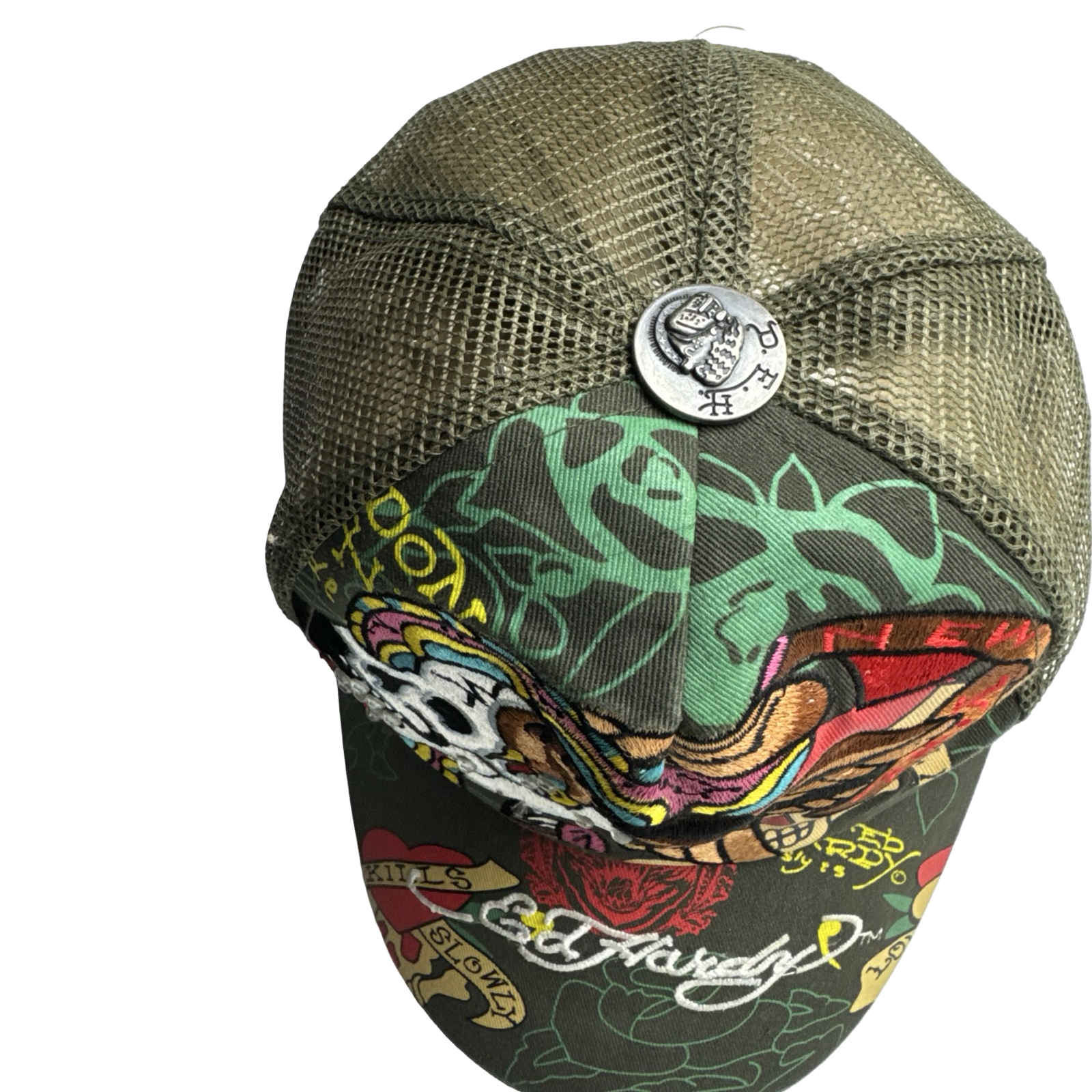 Y2K Ed Hardy Bedazzled Skull Rhinestone Hat