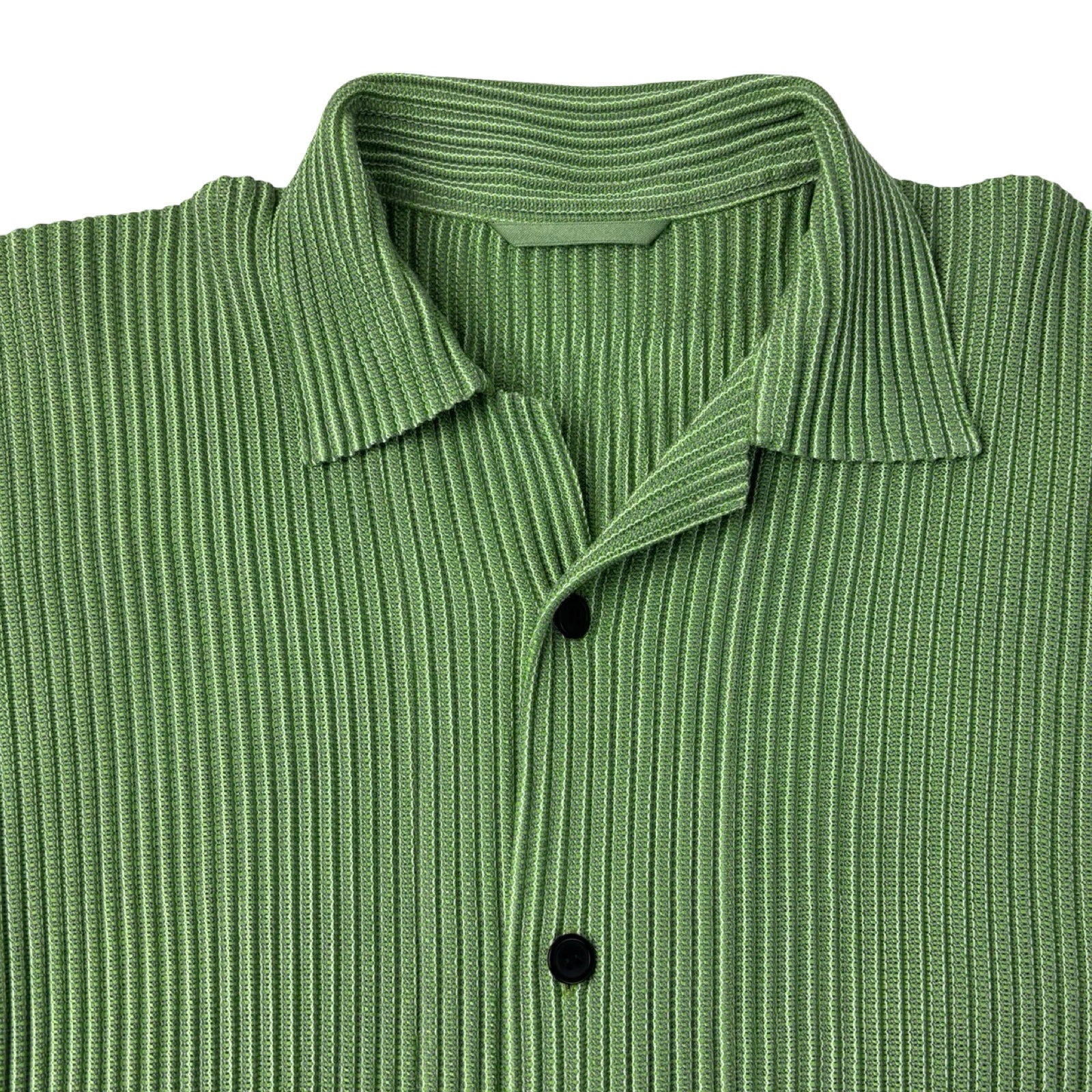 Issey Miyake Home Plissé Pleated Button-Up Shirt Green