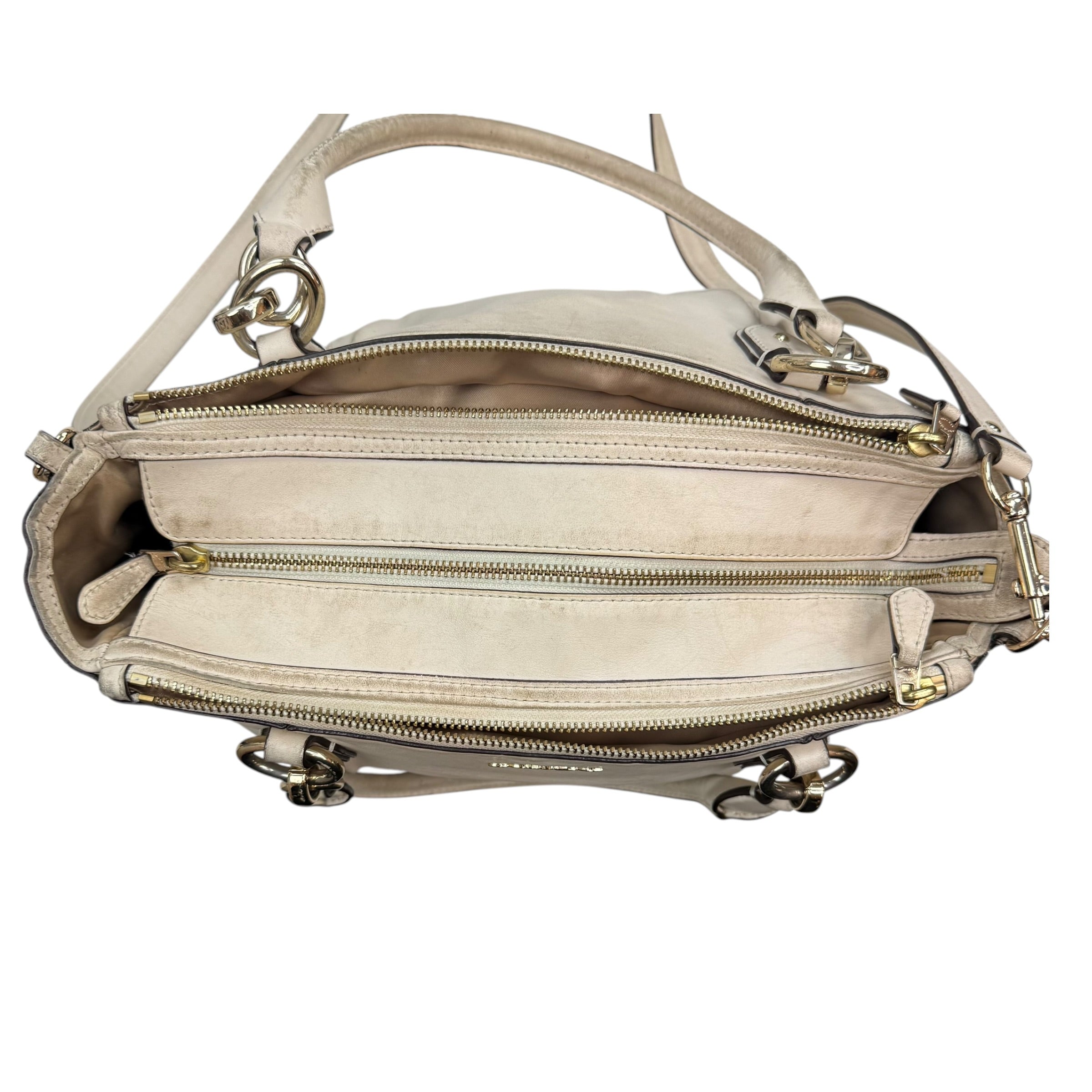 (W) Vintage Coach Colette Leather Satchel Cream