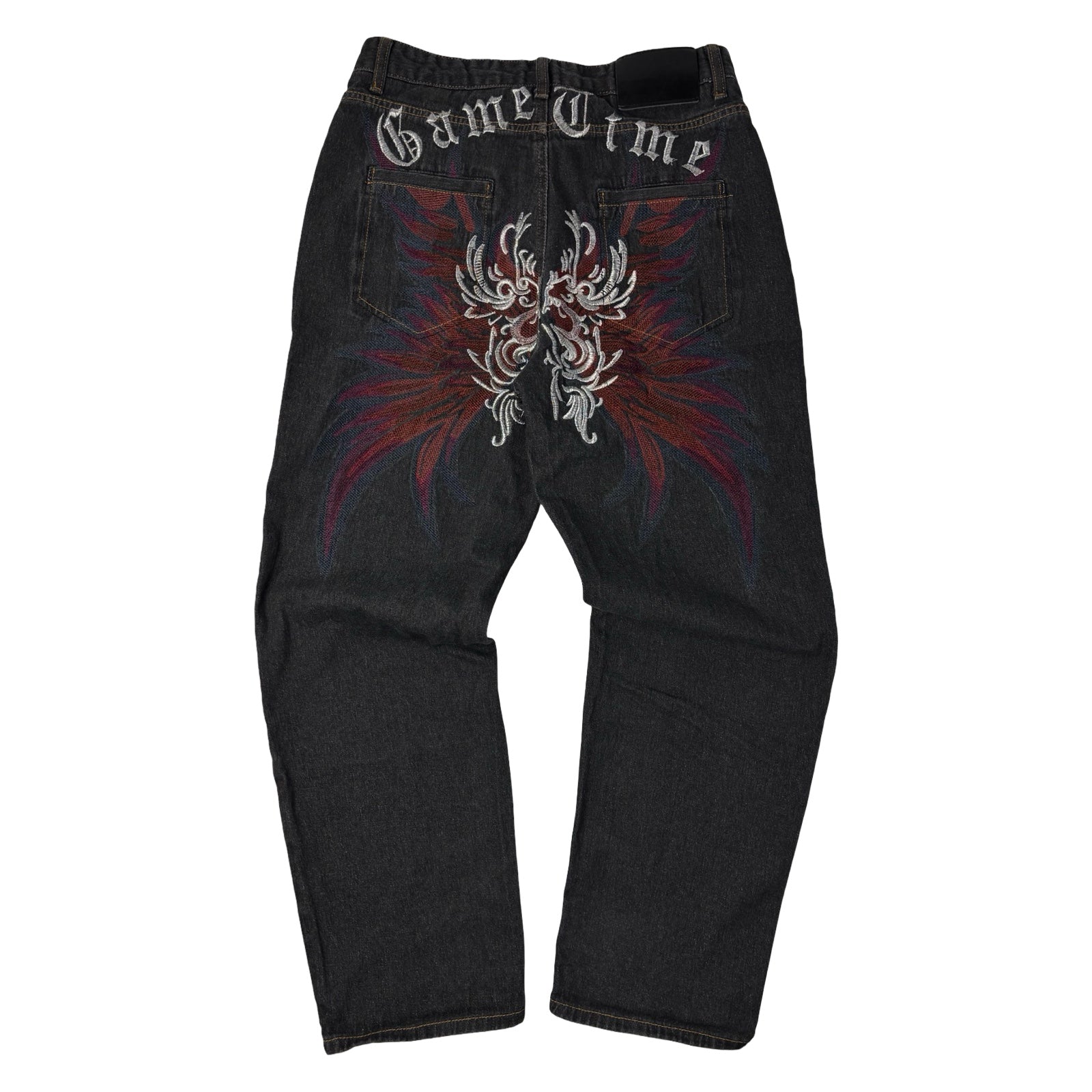 Vintage Y2K Game Time Gothic Embroidered Denim Bottoms