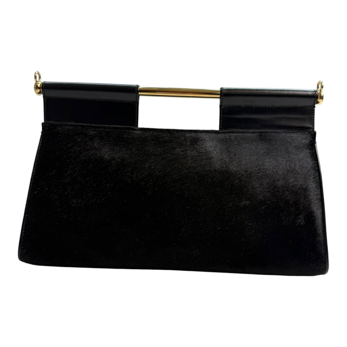 F/W 1996 Gucci By Tom Ford Black Pony Hair Gold Bar Triangle Bag