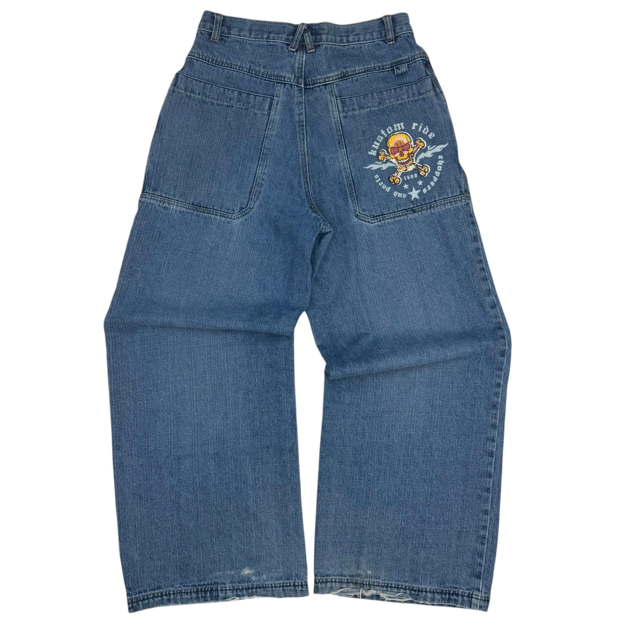 Vintage Extreme Zone Embroidered  Wide Leg Baggy Jeans Blue
