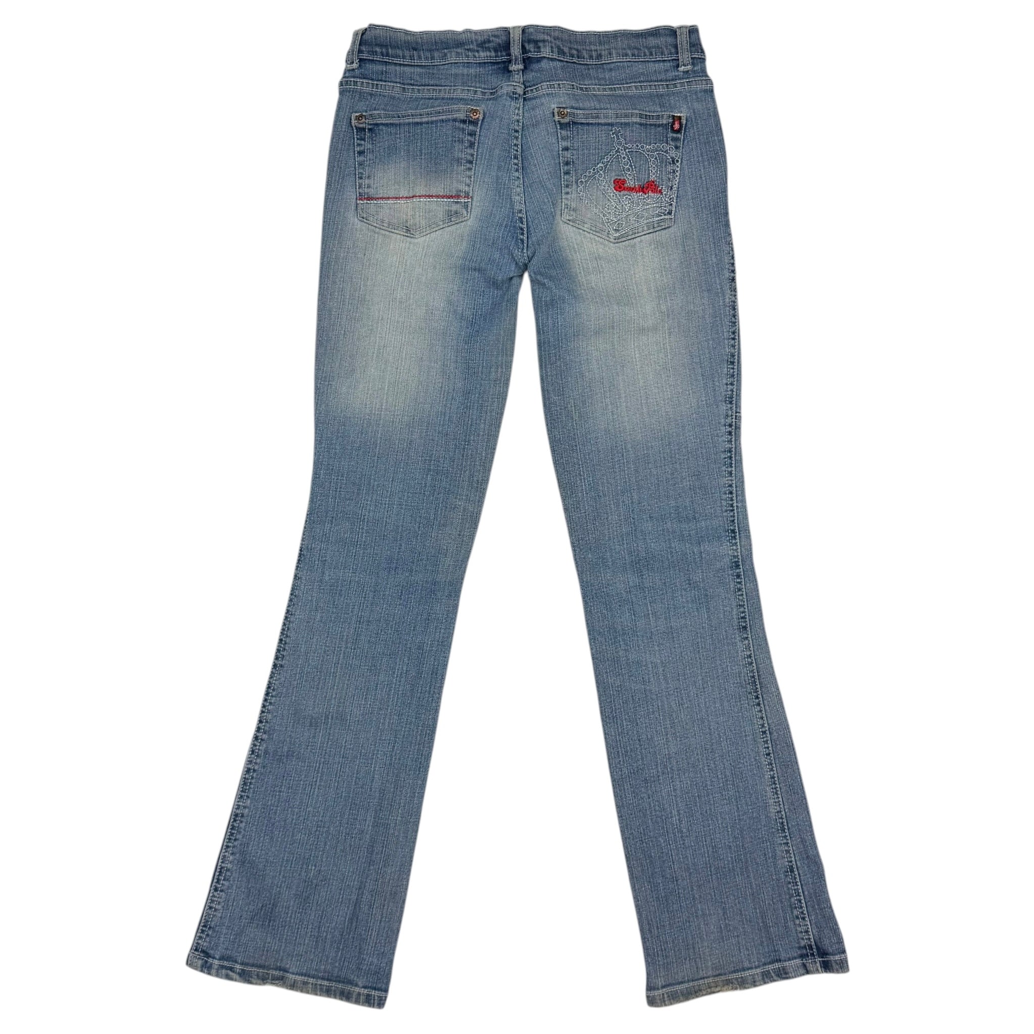 (W) Vintage Southpole Embroidered Flared Jeans Blue