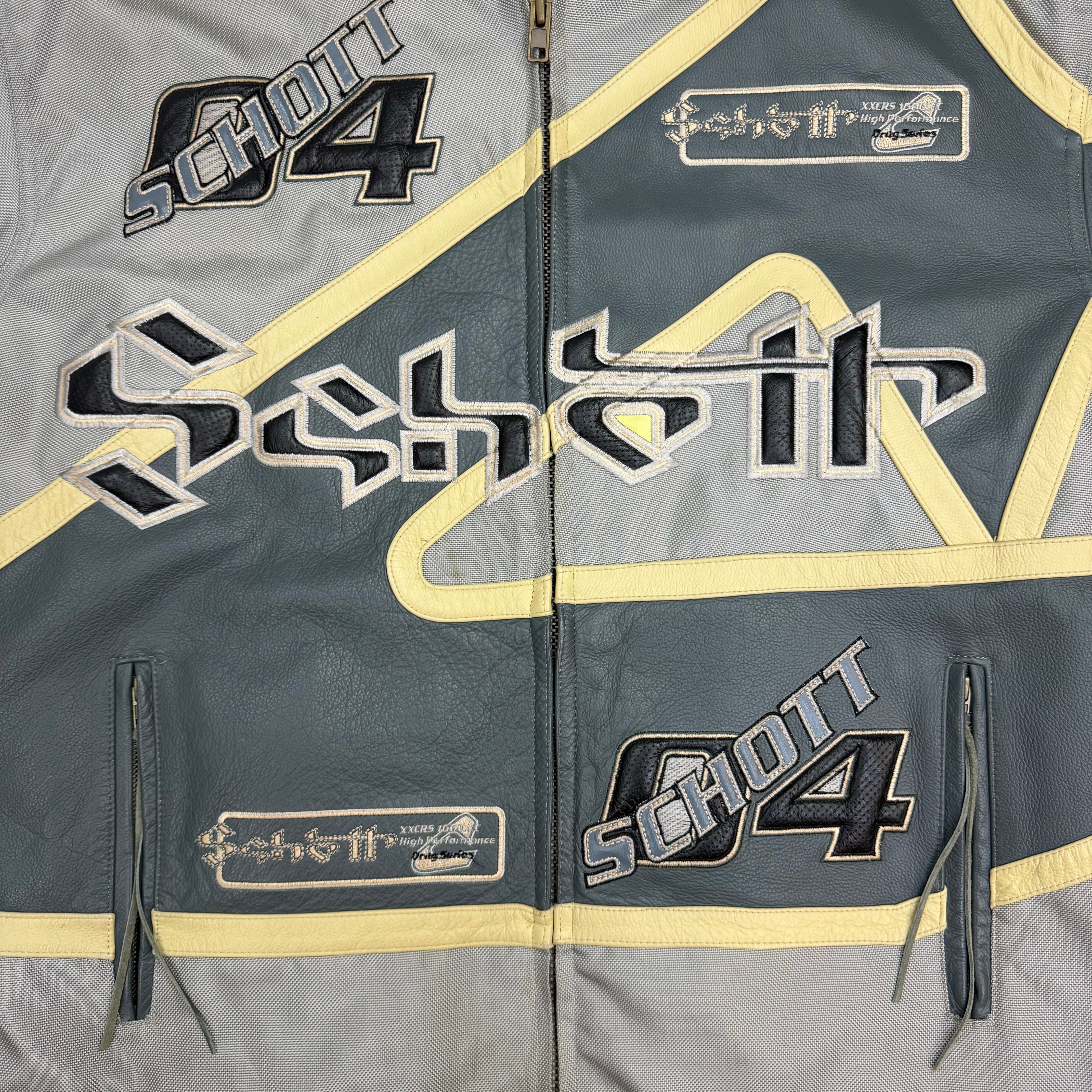 Vintage Schott NYC Leather Racing Jacket Grey