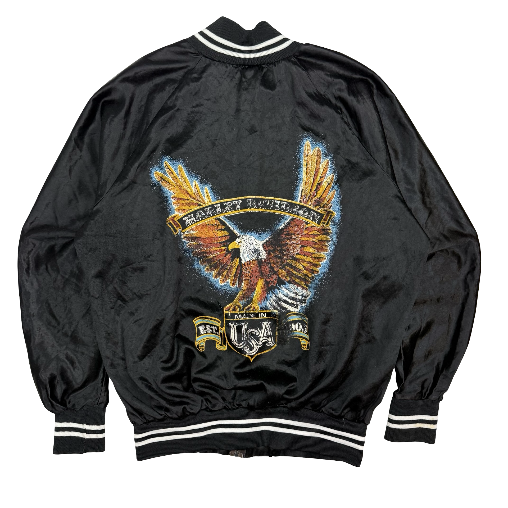 Vintage Harley Davidson Satin Bomber Jacket Black