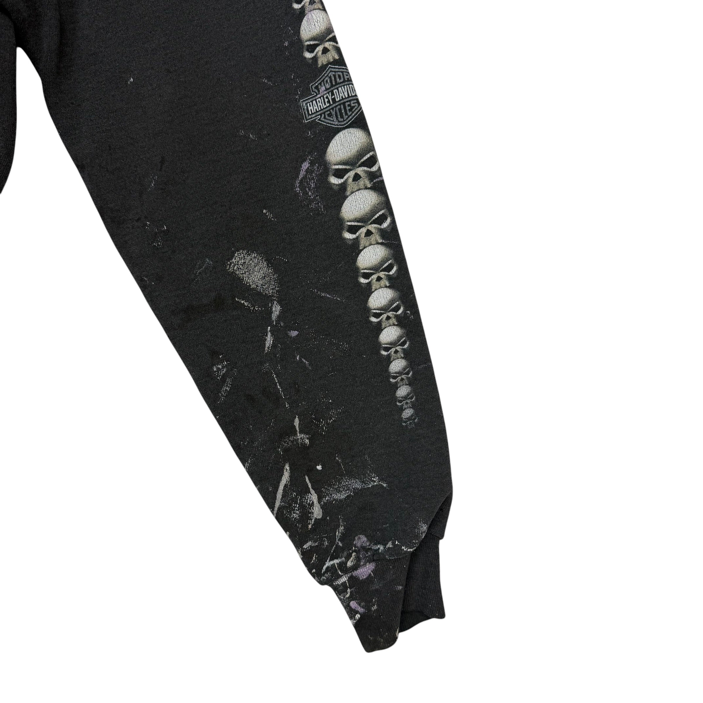 2003 Harley Davidson Skull Vancouver BC Paint Splatter Zip Up Hoodie