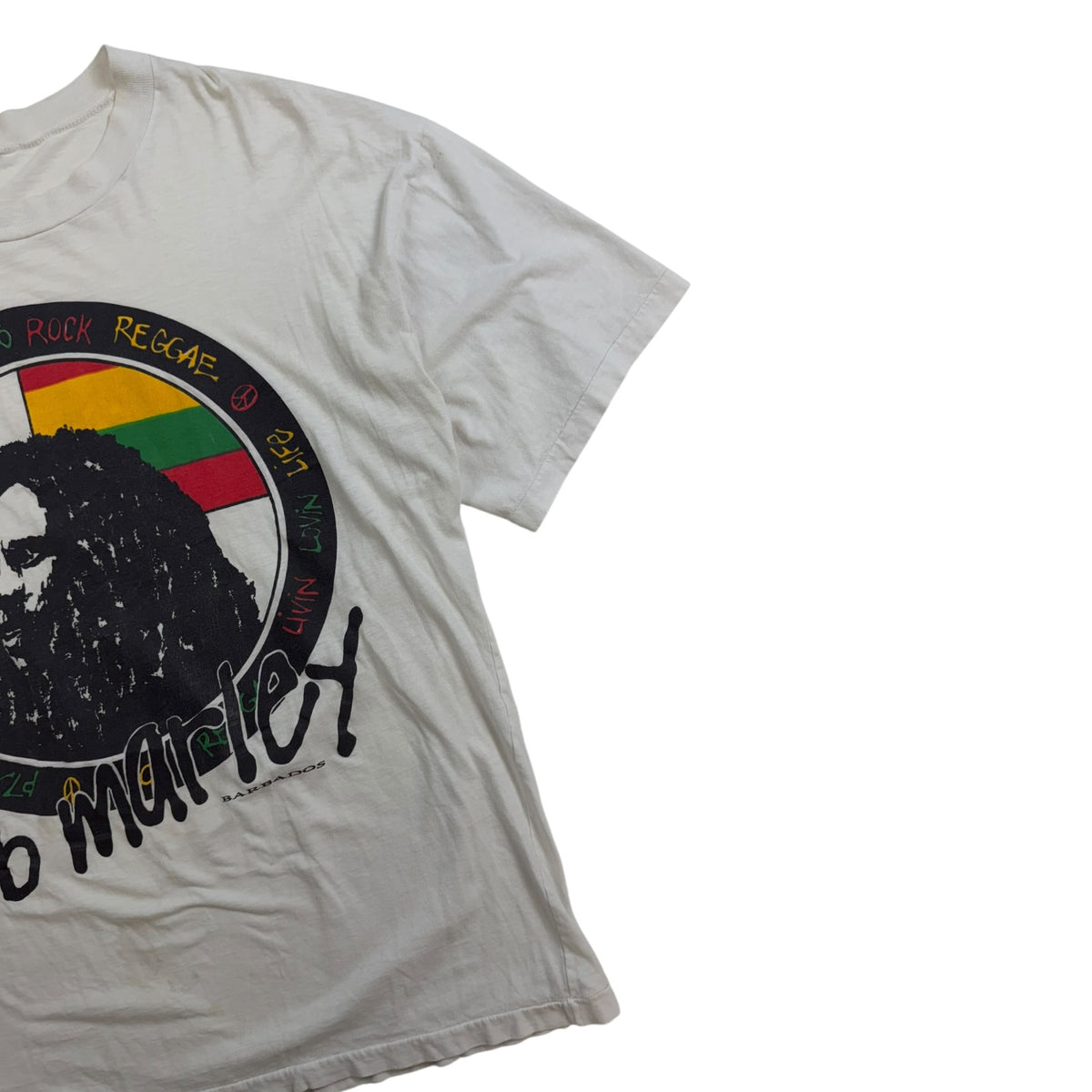 Vintage 1990’s Bob Marley "Livin Irie Roots Rock Reggae" T-Shirt White