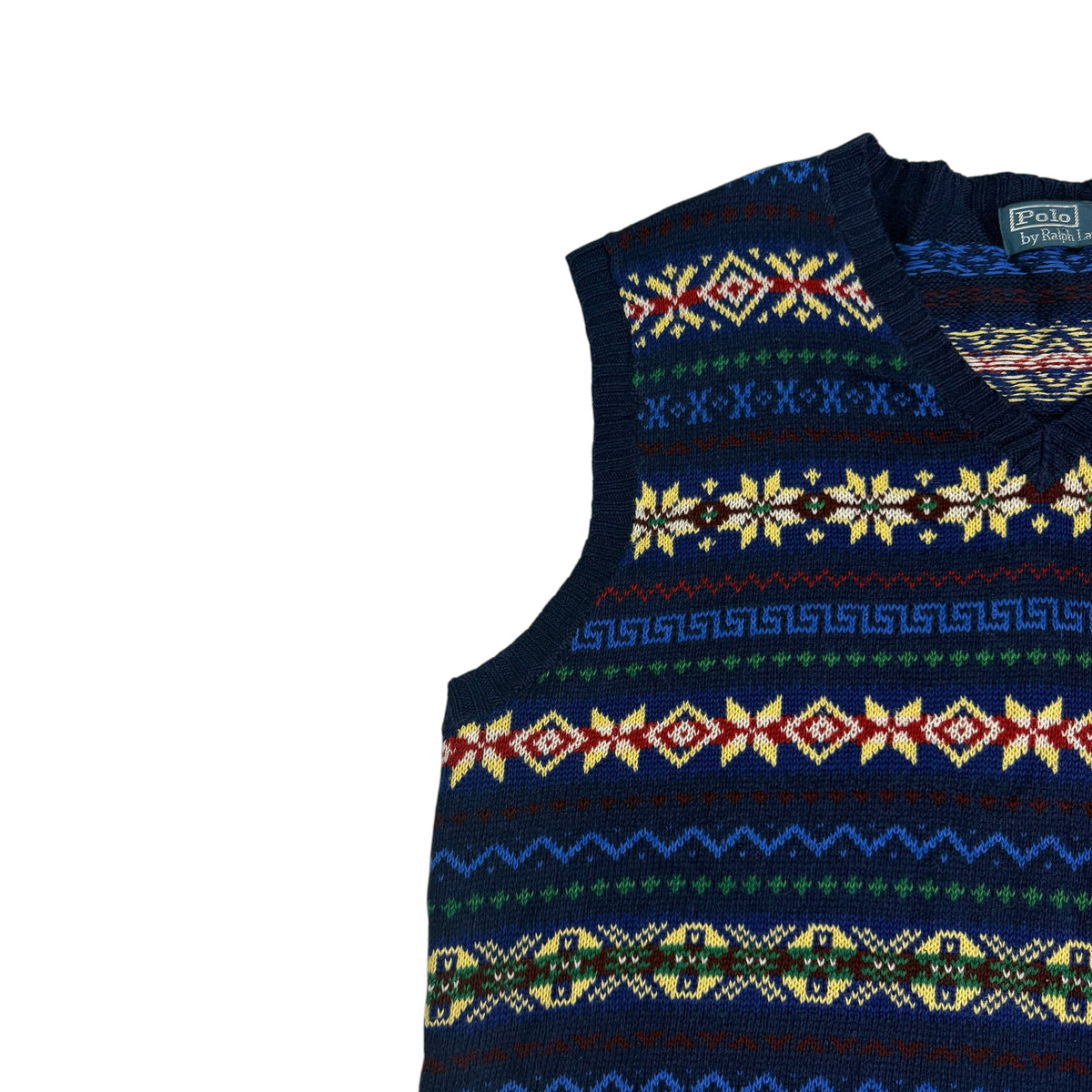 Vintage Polo Ralph Lauren Fair Isle Silk/Linen/Cotton Blend Sweater Vest Blue