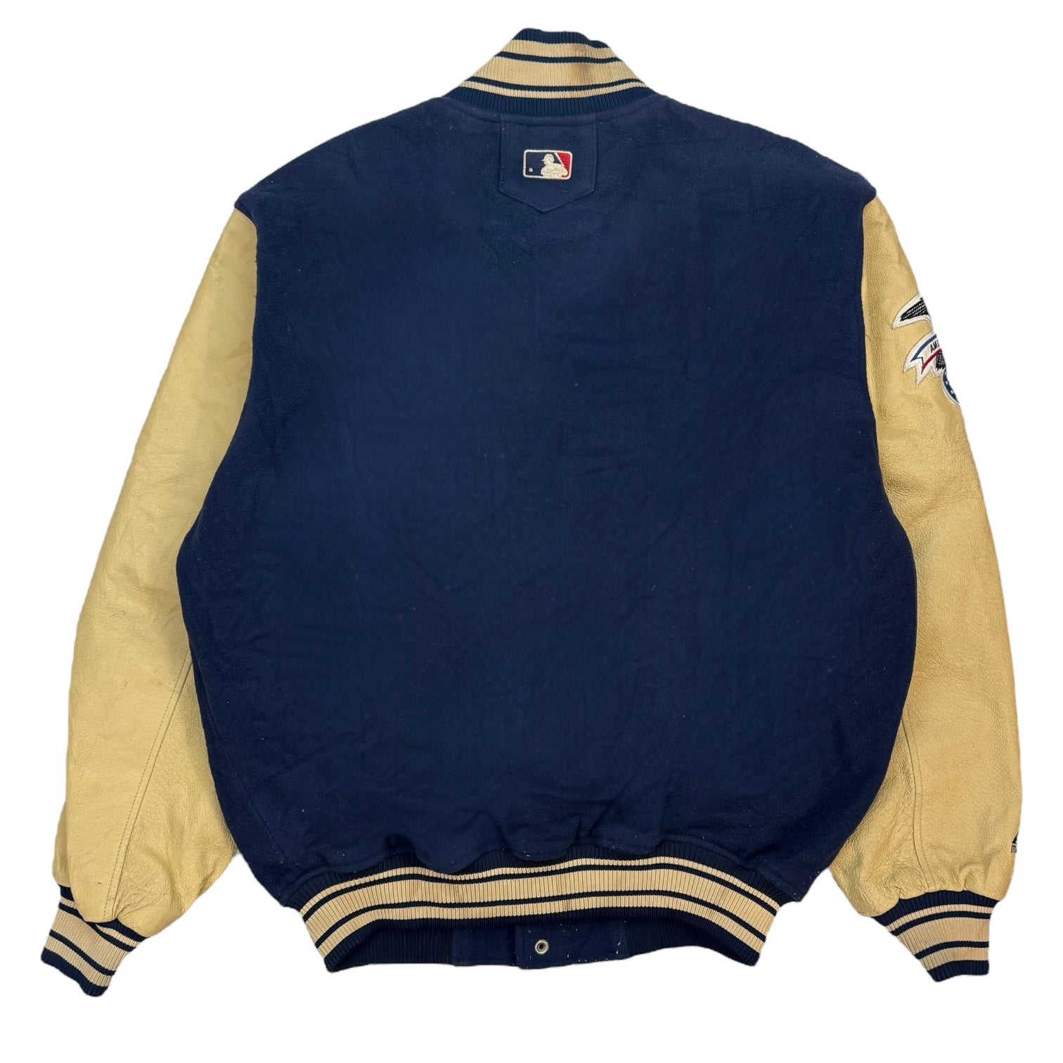 1990s Majestic New York Yankees Letterman Jacket Leather Navy Blue