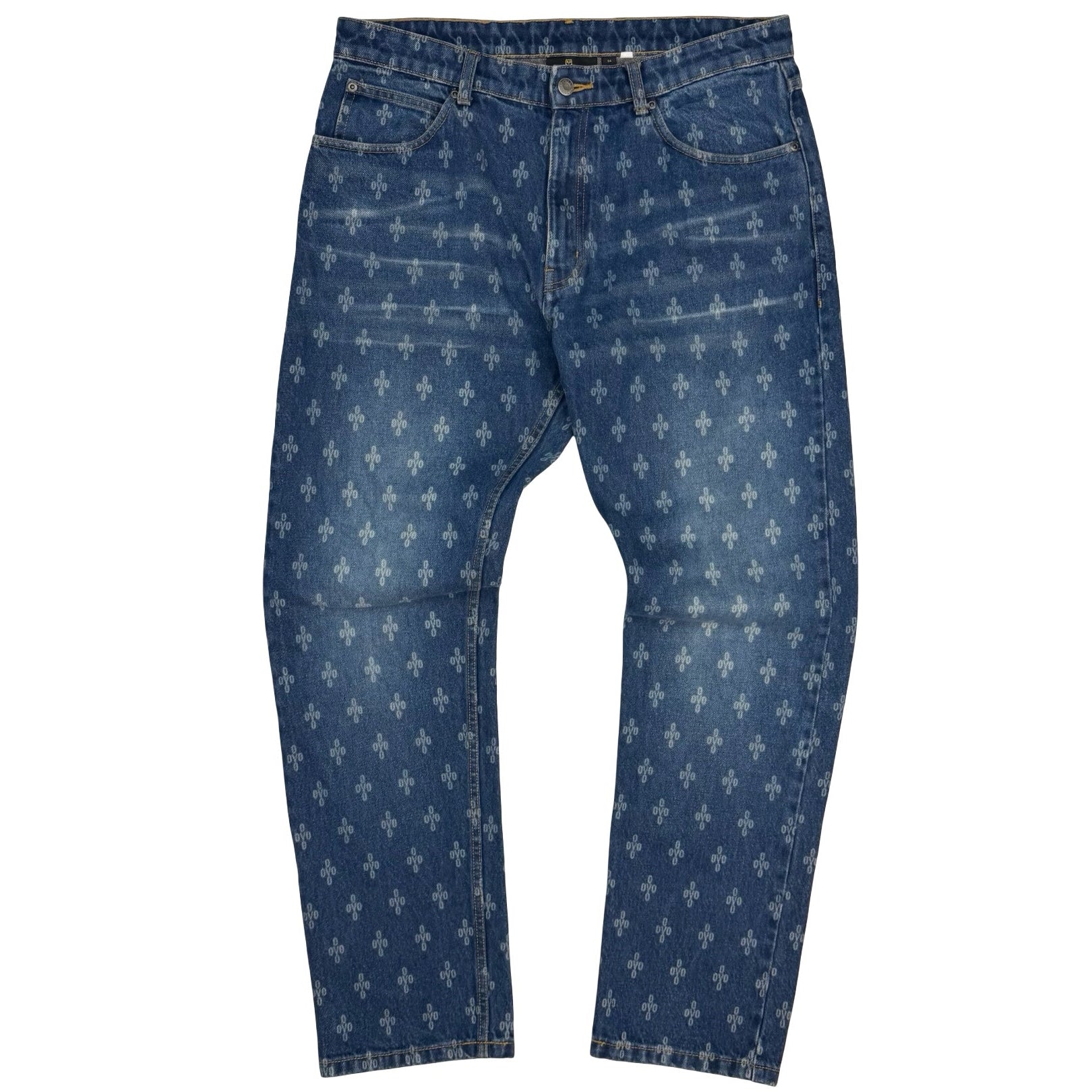 OVO Monogram Laser Etched Relax Fit Denim Jeans Blue