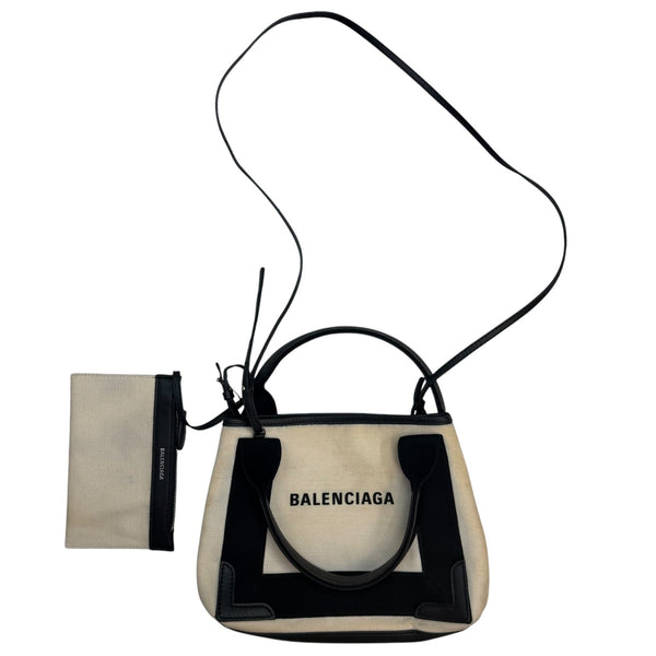 (W) Balenciaga Cabas Navy XS Logo Tote Bag
