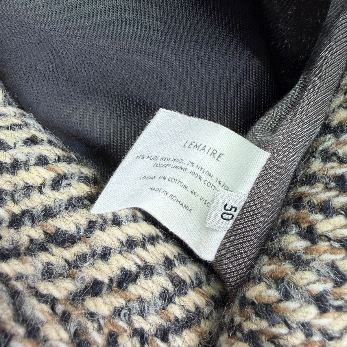 Lemaire Owl Kaftan Wool Herringbone Coat Beige
