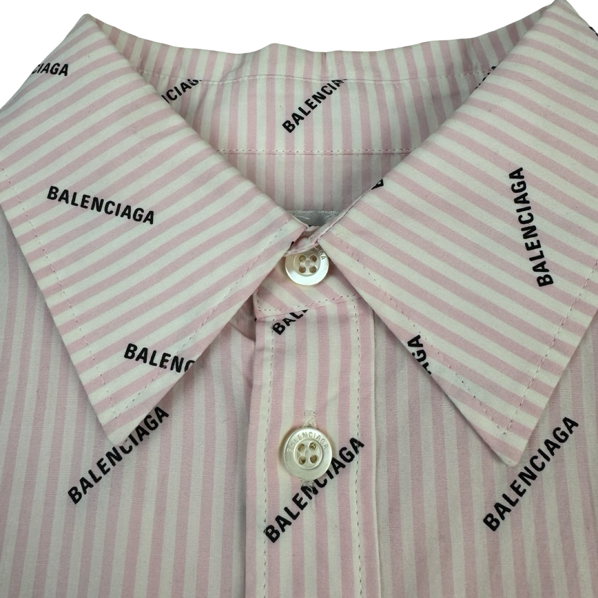 Balenciaga Logo Print Button Up Shirt Pink & White