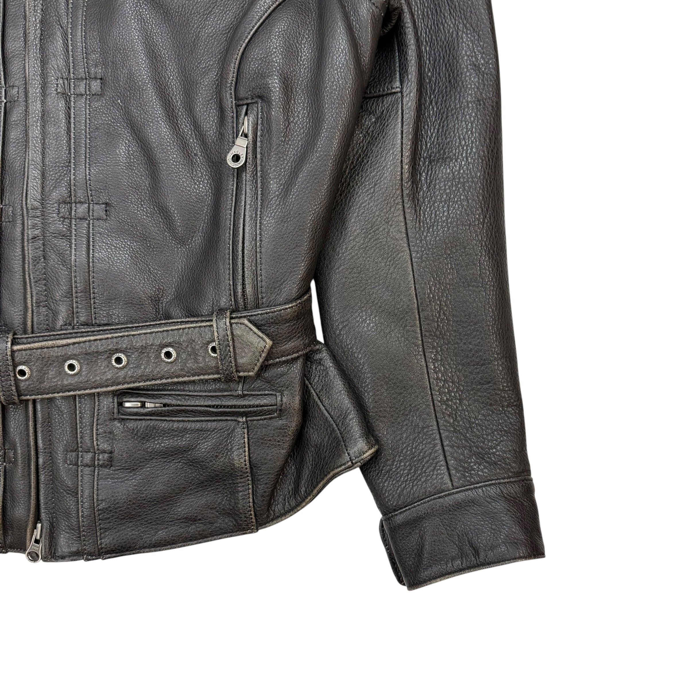 (W) Vintage Harley Davidson Leather Moto Jacket Black
