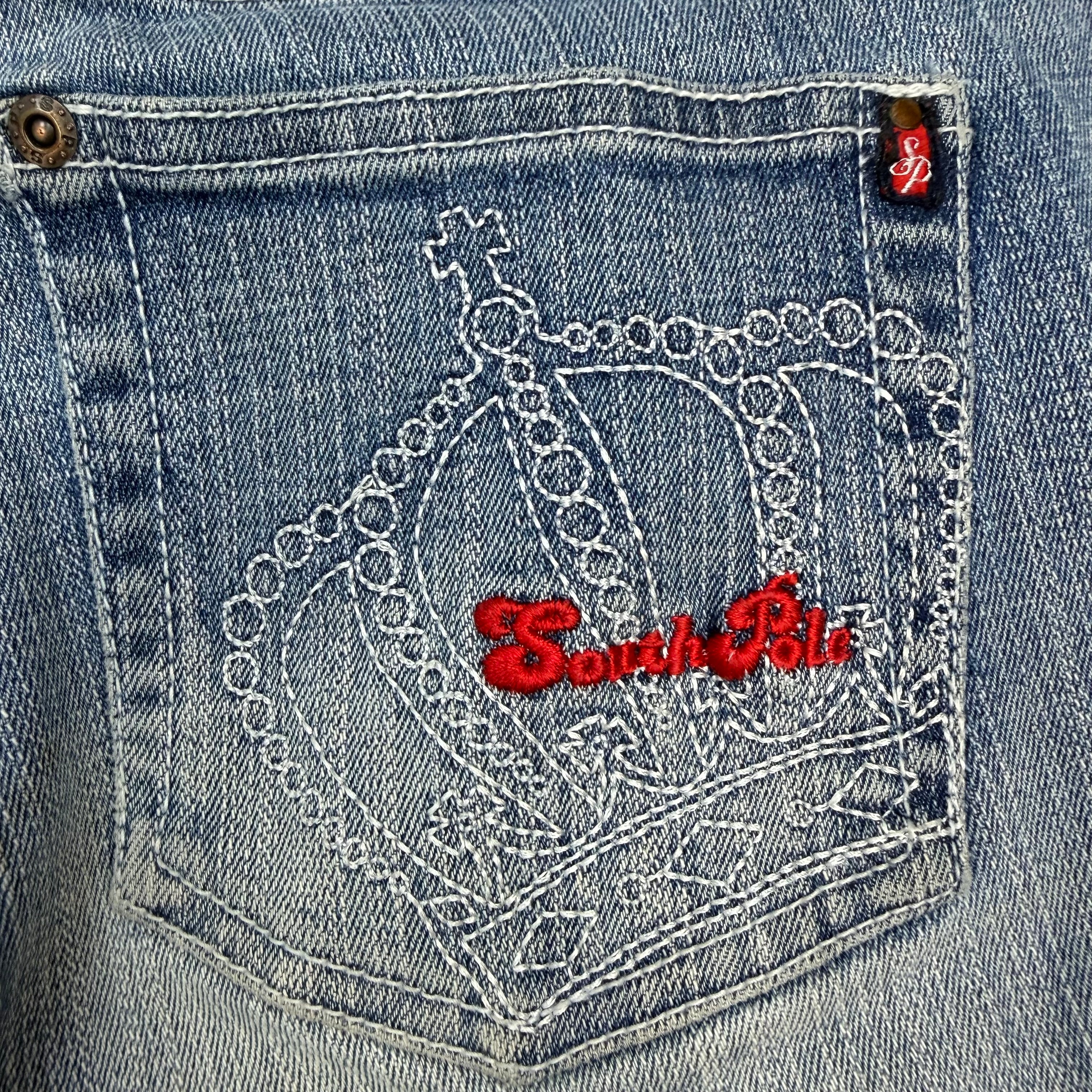(W) Vintage Southpole Embroidered Flared Jeans Blue