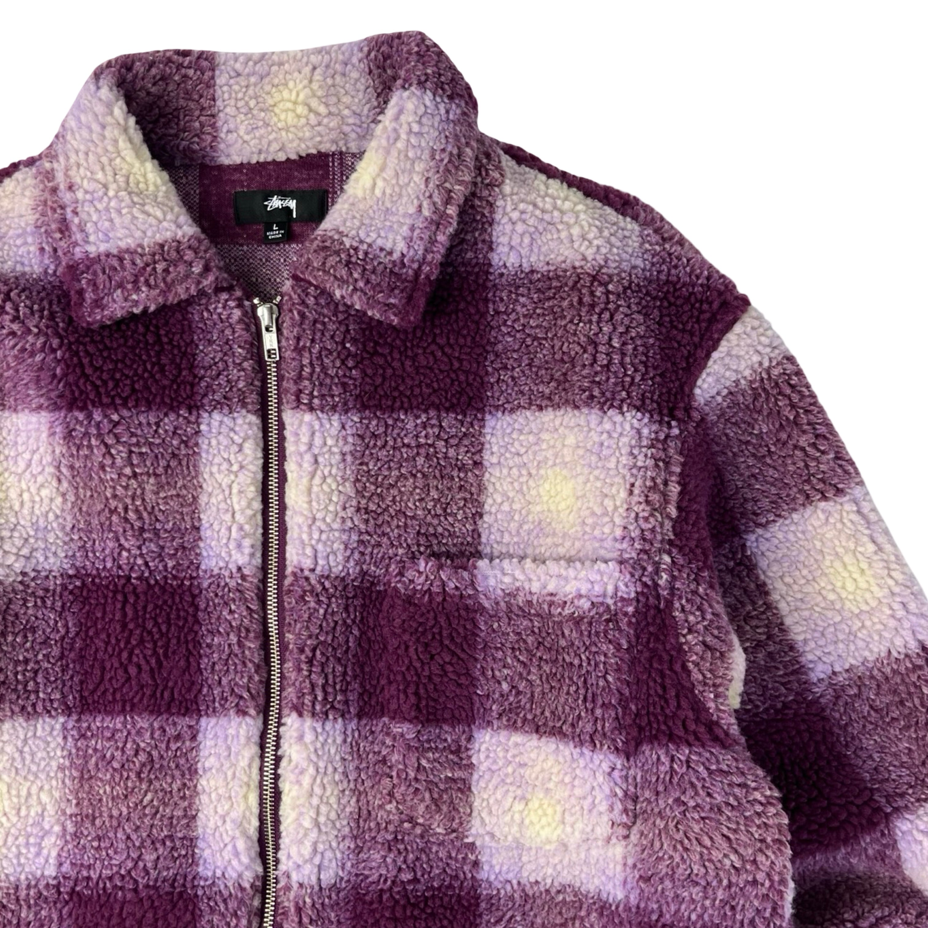 Stussy Shadow Plaid Zip Sherpa Berry