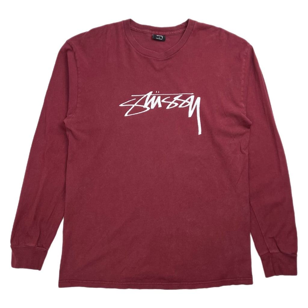 Stussy Script Logo Longsleeve Tee Burgandy