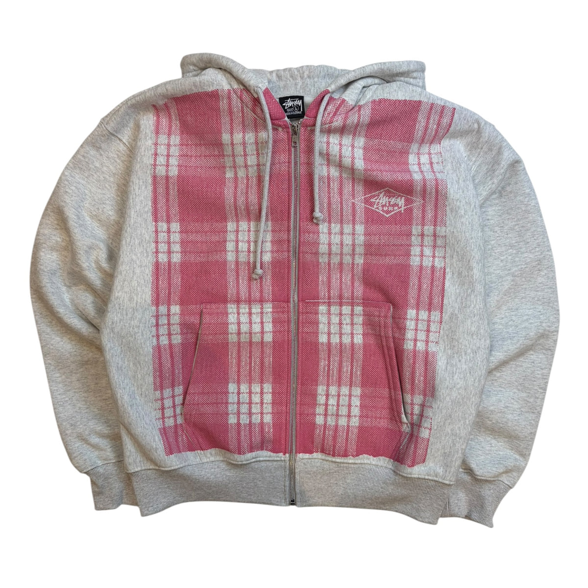 Stussy Printed Pattern Zip-Up Hoodie Pink Palaka