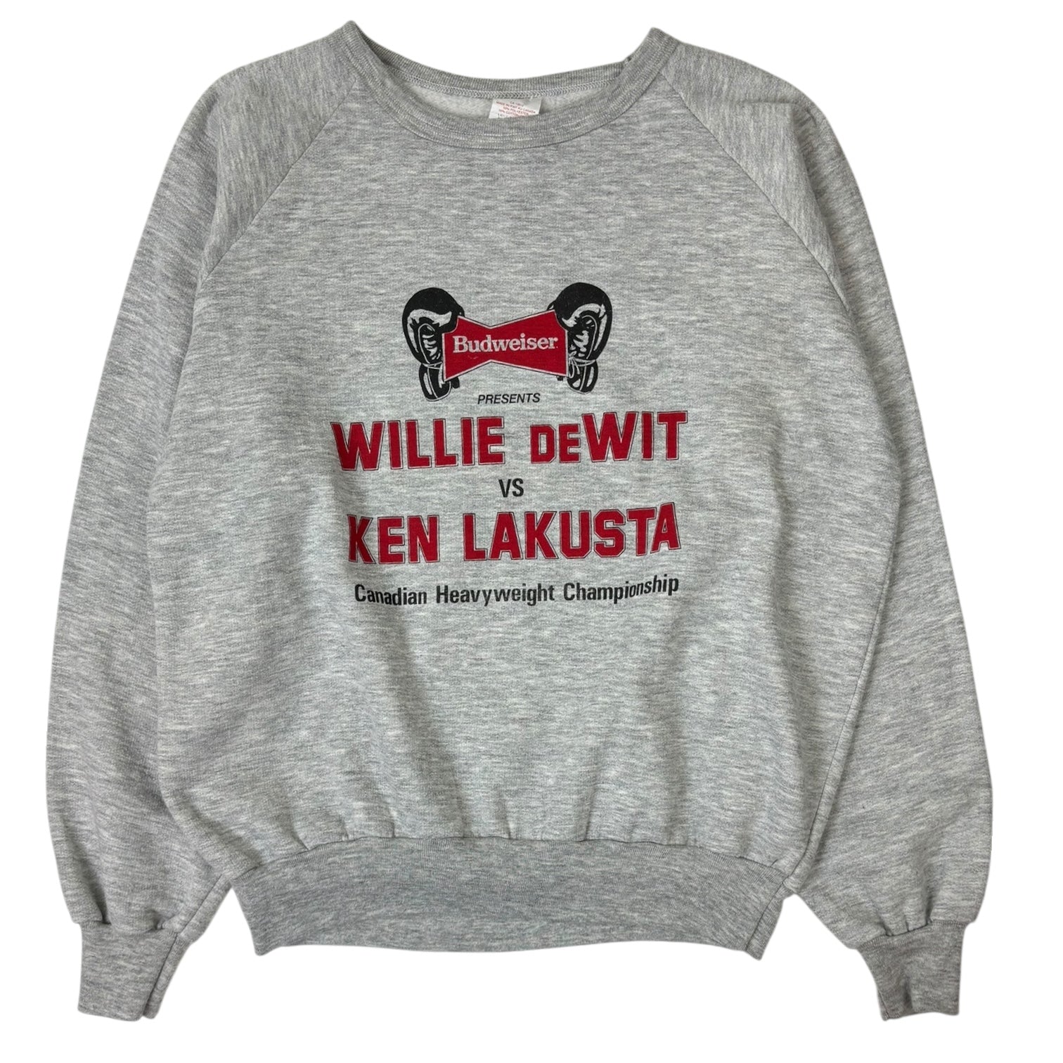 Vintage 1987 Budweiser “DeWit vs. Lakusta” Boxing Crewneck Grey