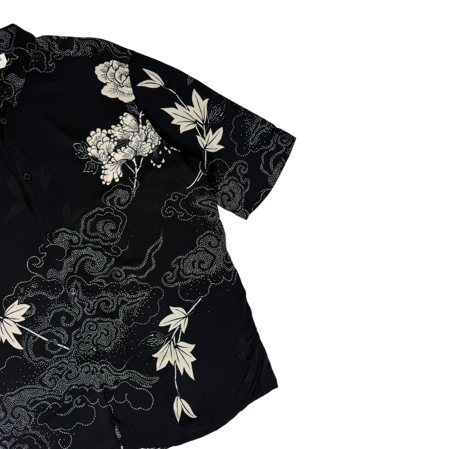 Saint Laurent SS21 Viscose Button-Up Short-Sleeve Shirt Black/White